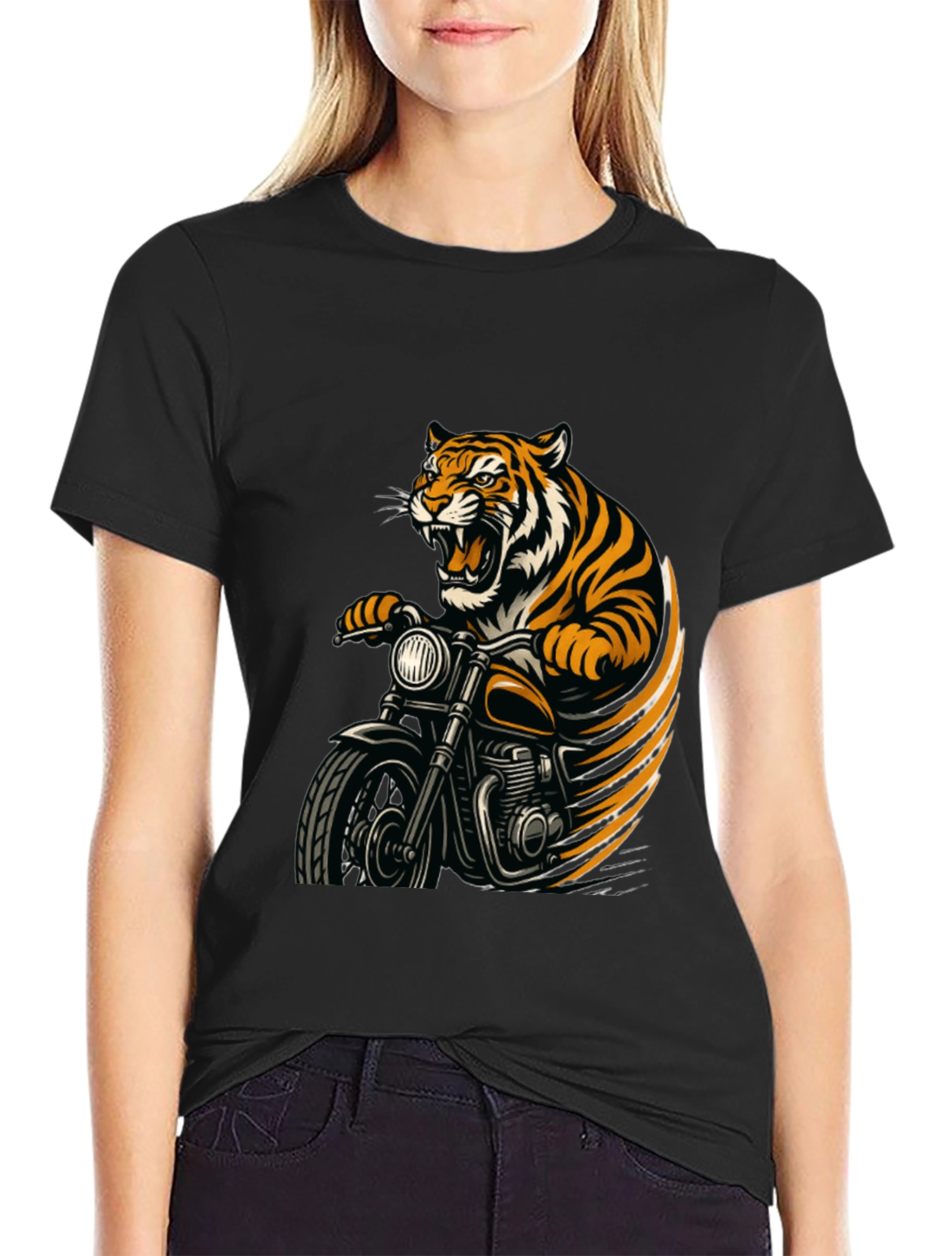 Tiger Rider Graphic Tee - Black Cotton T-Shirt