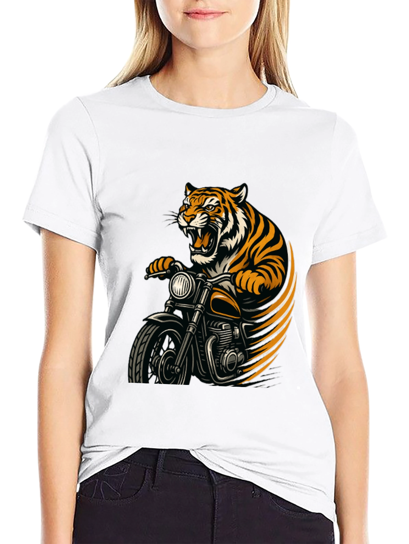 Tiger Rider Graphic Tee - Black Cotton T-Shirt