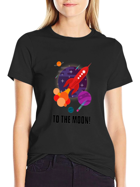 To The Moon Graphic Tee - Black Cotton Rocket Shirt