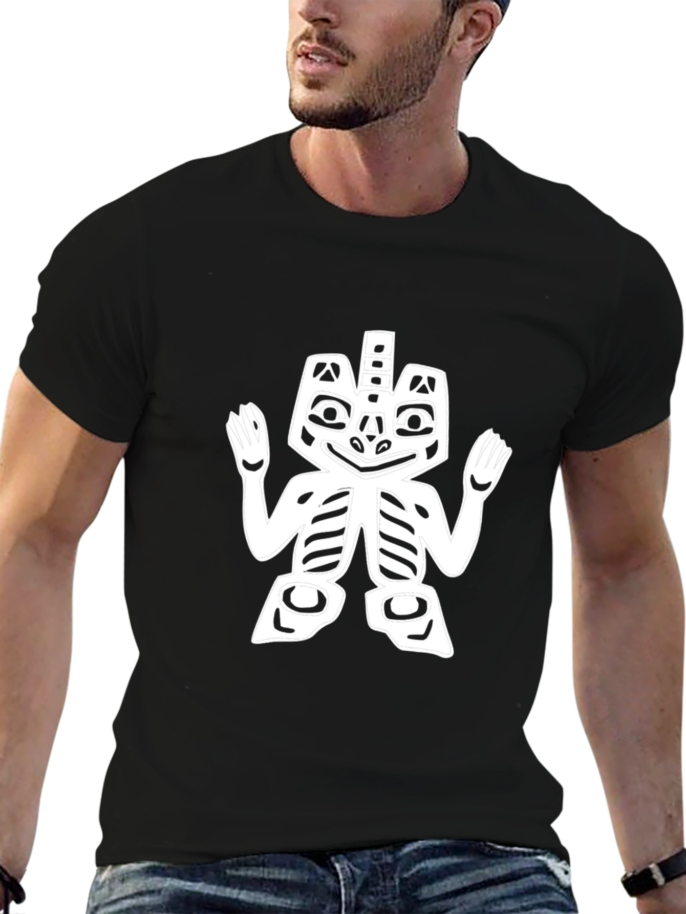 Black Tee with Native American Style Graphic