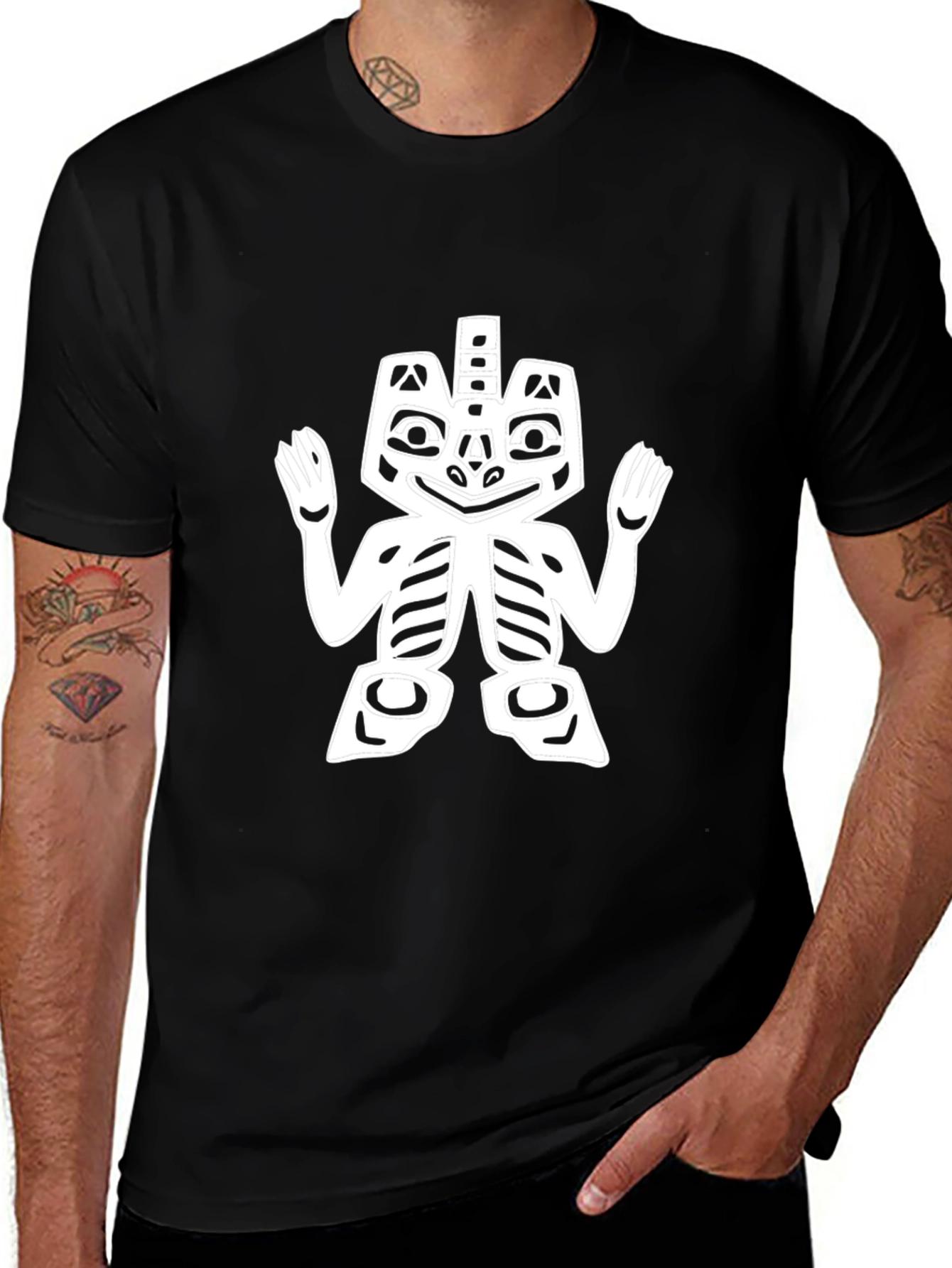 Black Tee with Native American Style Graphic