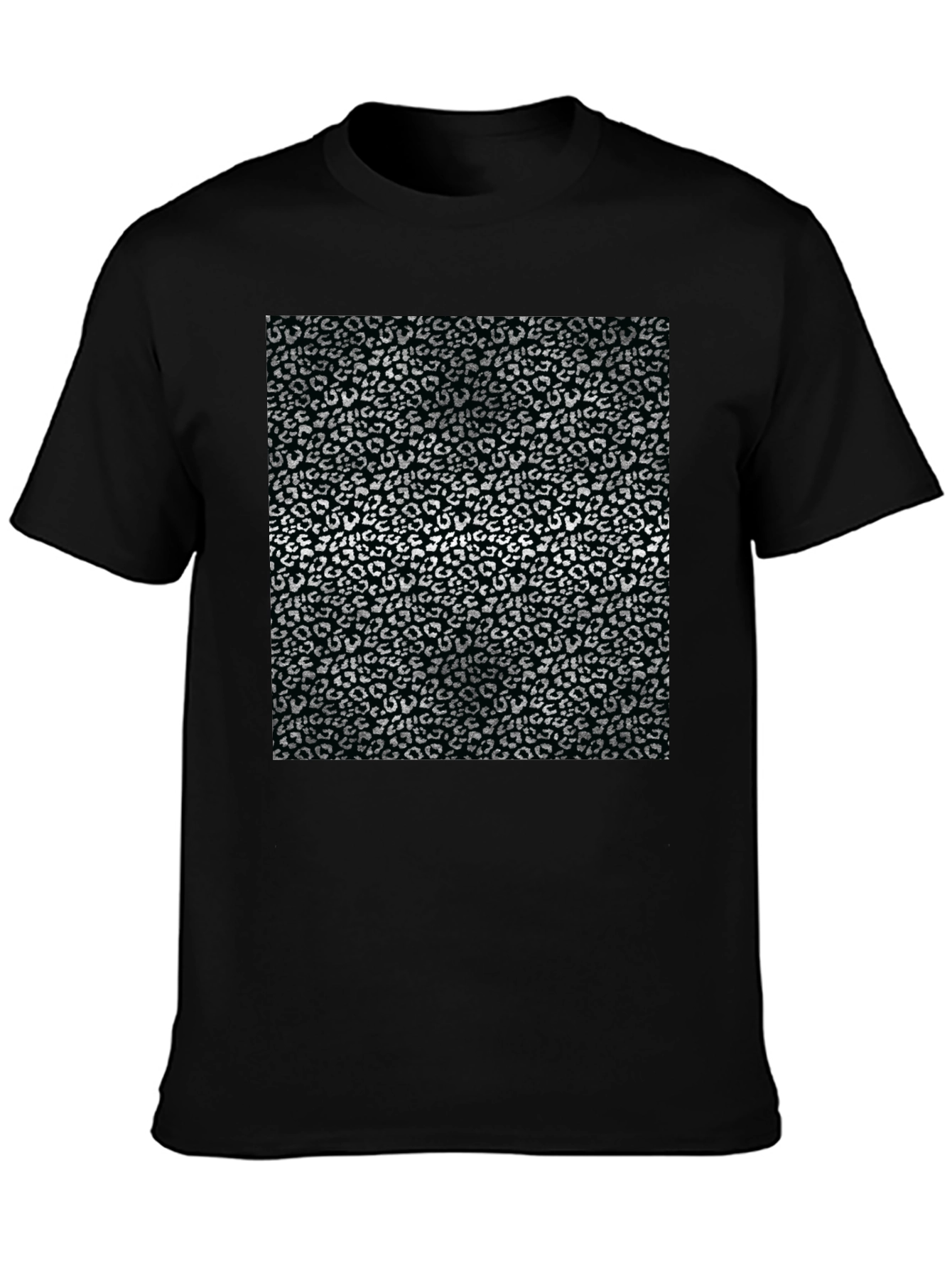 Black T-Shirt with Silver Leopard Print