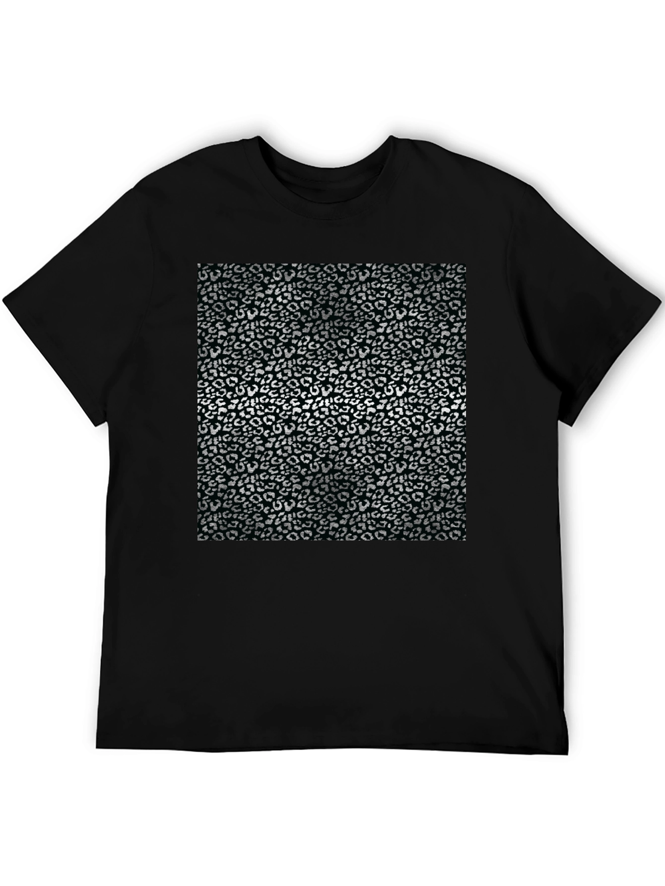 Black T-Shirt with Silver Leopard Print