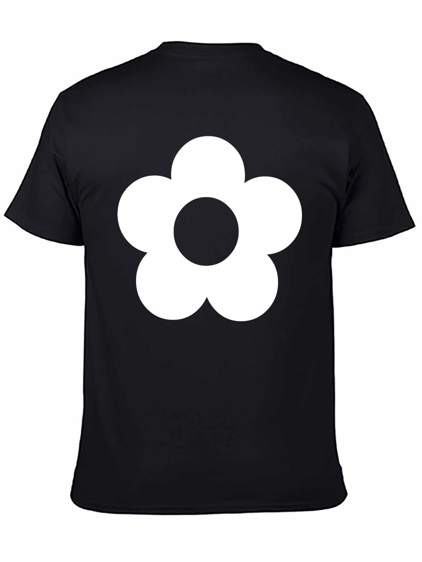 Black T-Shirt with White Flower Graphic