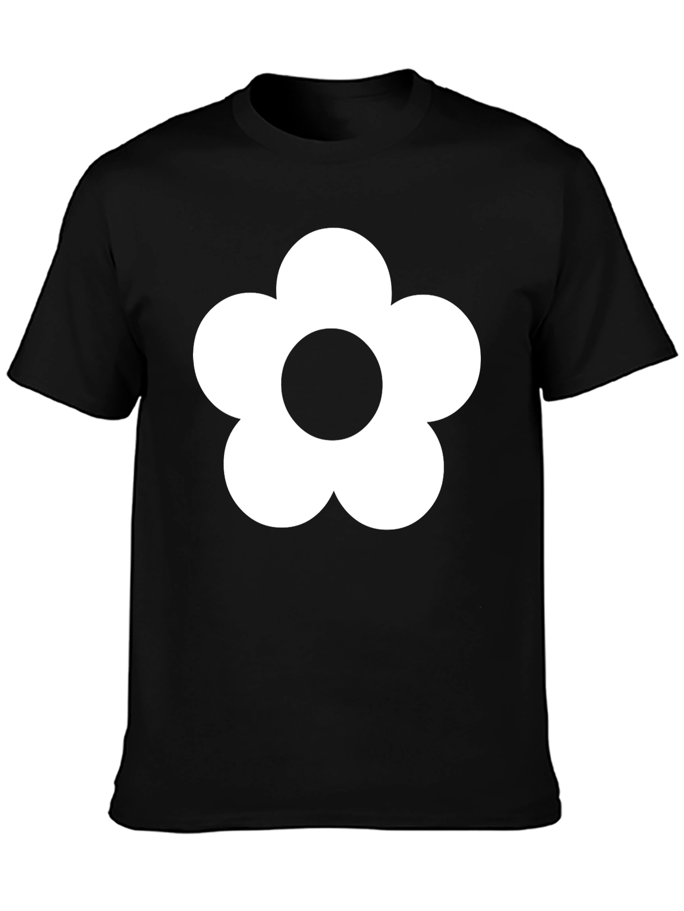 Black T-Shirt with White Flower Graphic