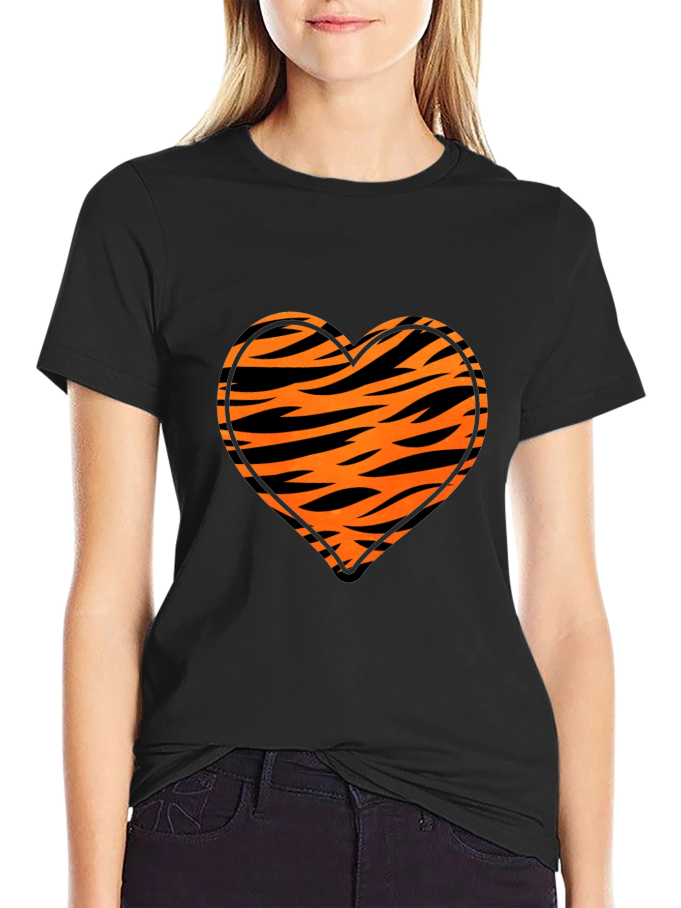 Tiger Stripe Heart Graphic Black T-Shirt