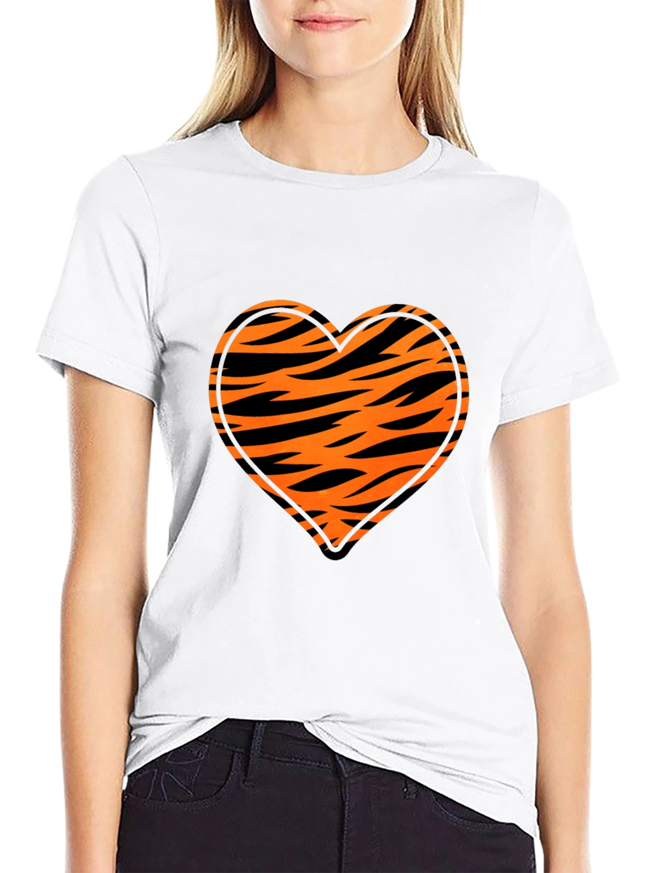 Tiger Stripe Heart Graphic Black T-Shirt