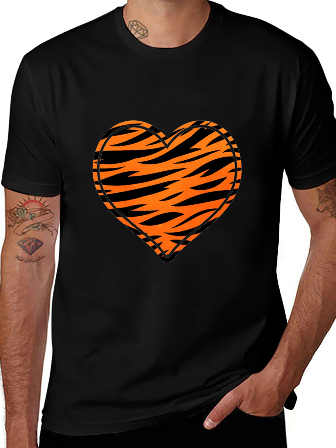 Tiger Stripe Heart Graphic Black T-Shirt