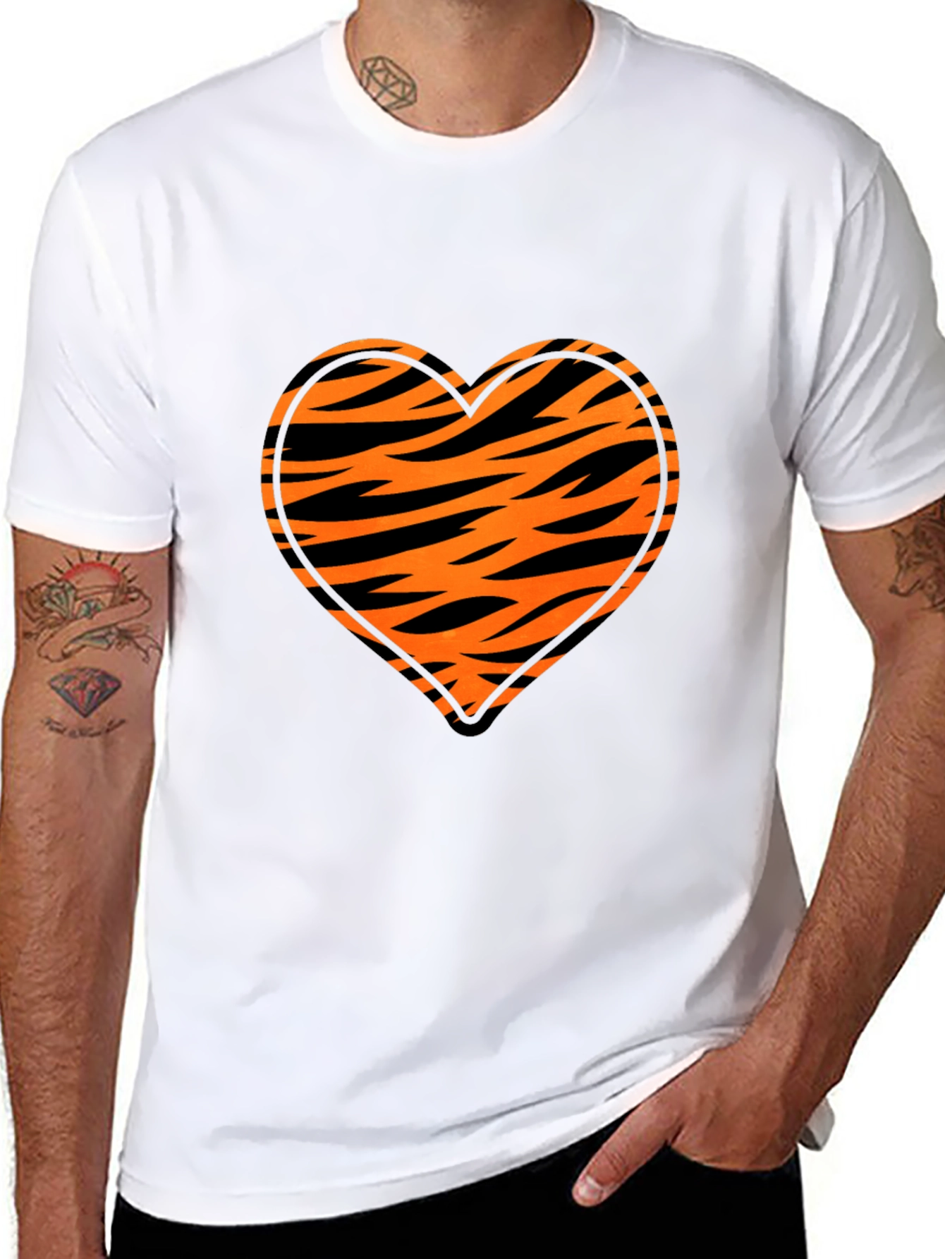 Tiger Stripe Heart Graphic Black T-Shirt