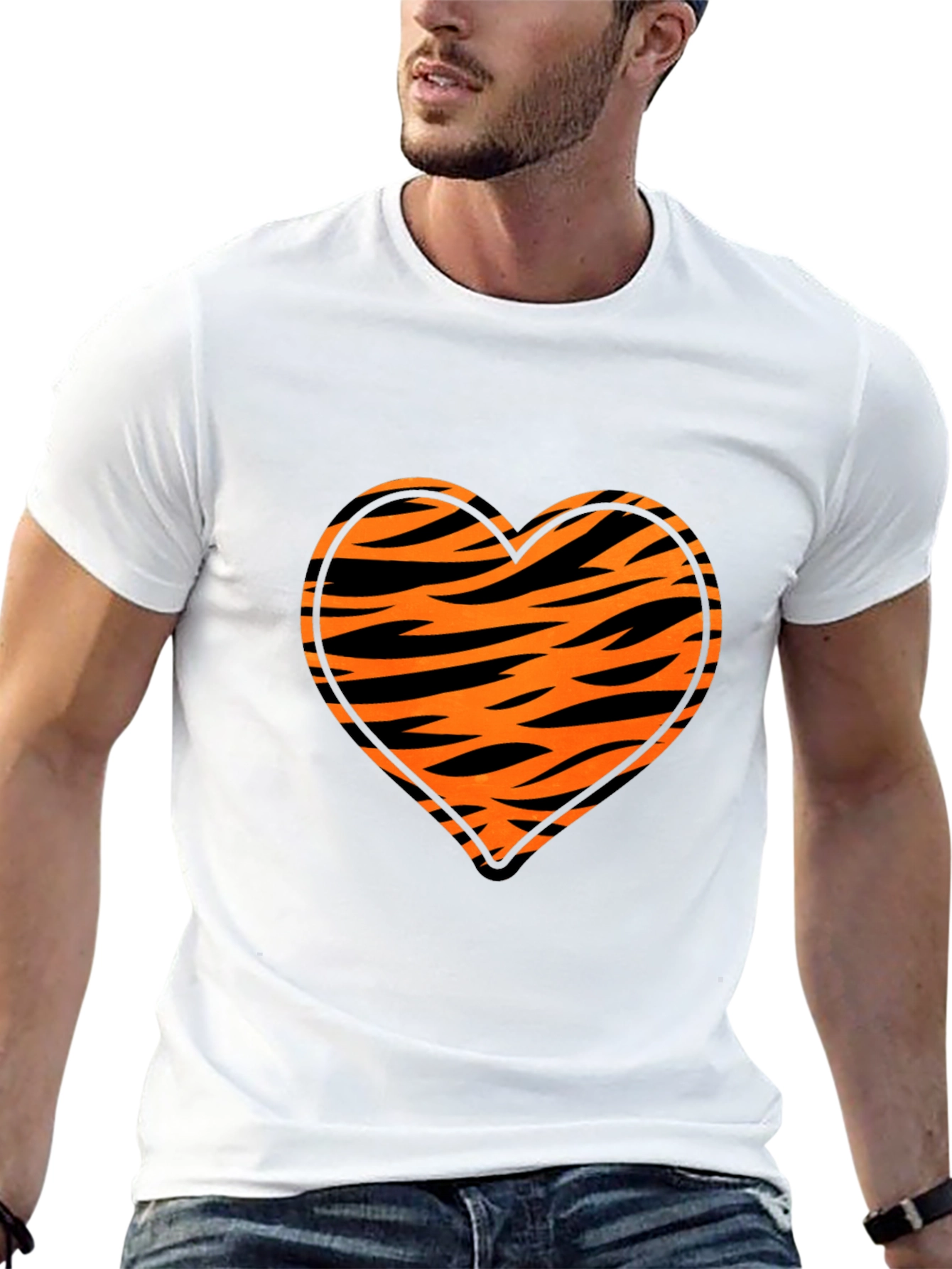 Tiger Stripe Heart Graphic Black T-Shirt