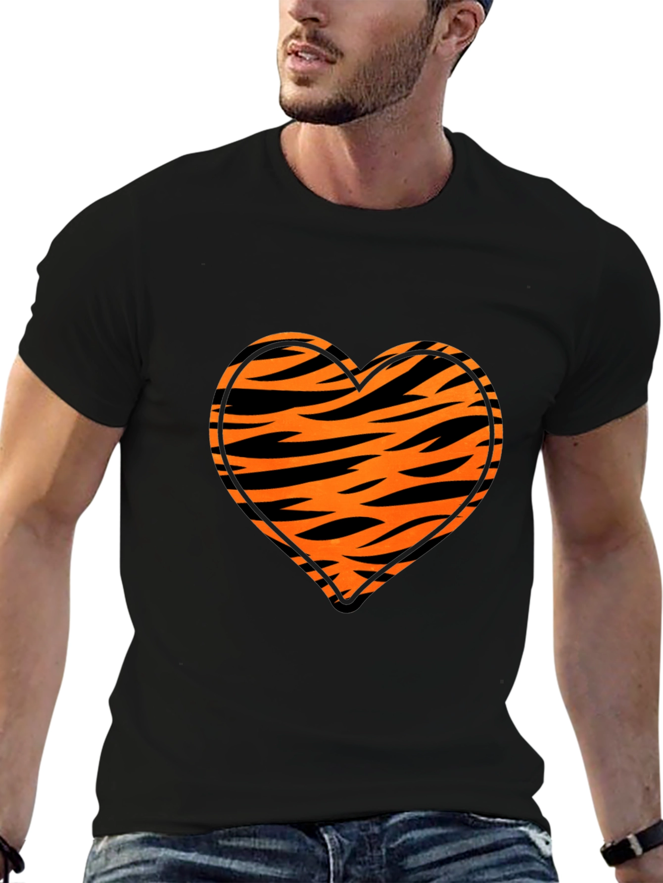 Tiger Stripe Heart Graphic Black T-Shirt