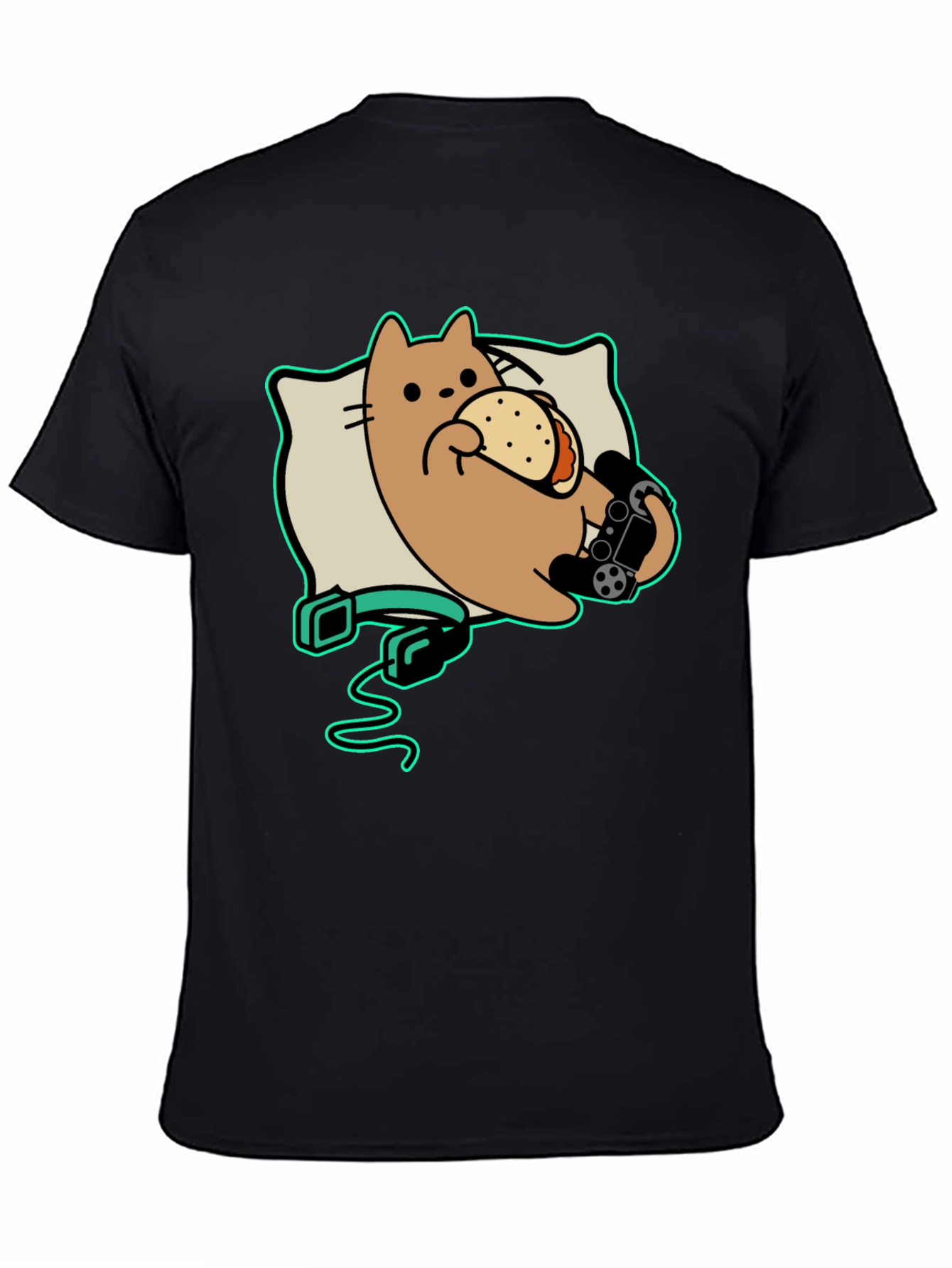 Gamer Cat Taco Black T-Shirt