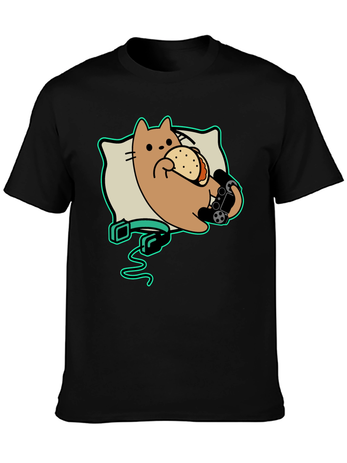 Gamer Cat Taco Black T-Shirt