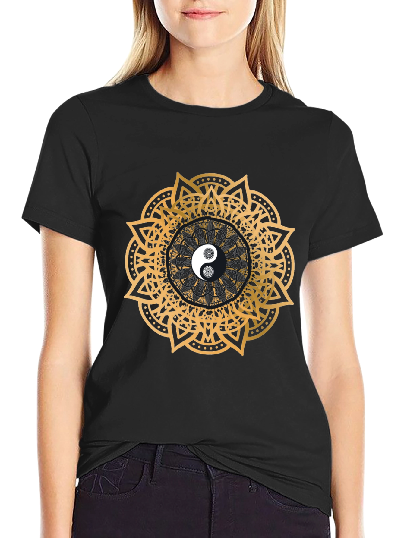 Yin Yang Mandala T-Shirt - Black