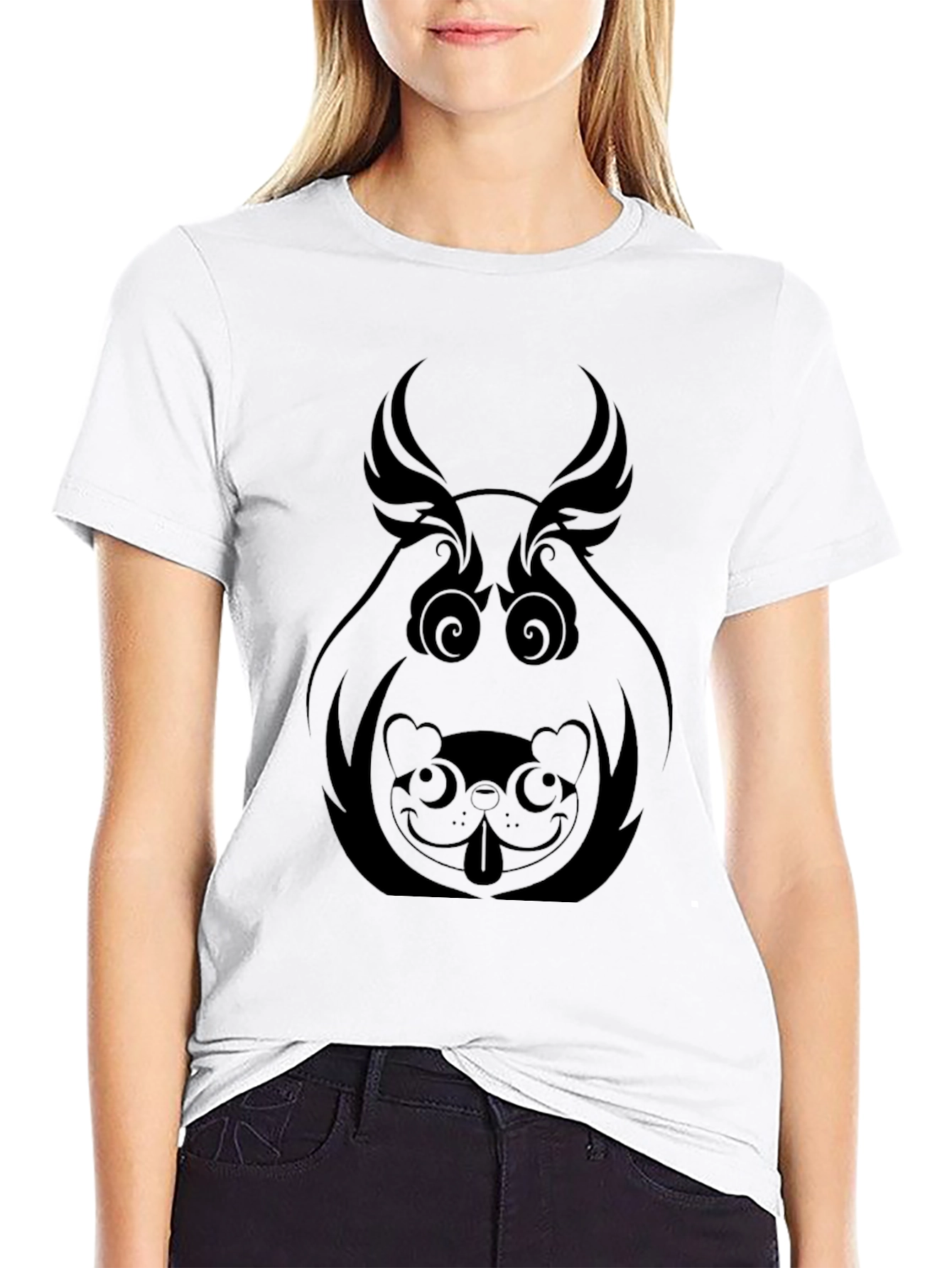 Abstract Dog Graphic Tee - Black Cotton
