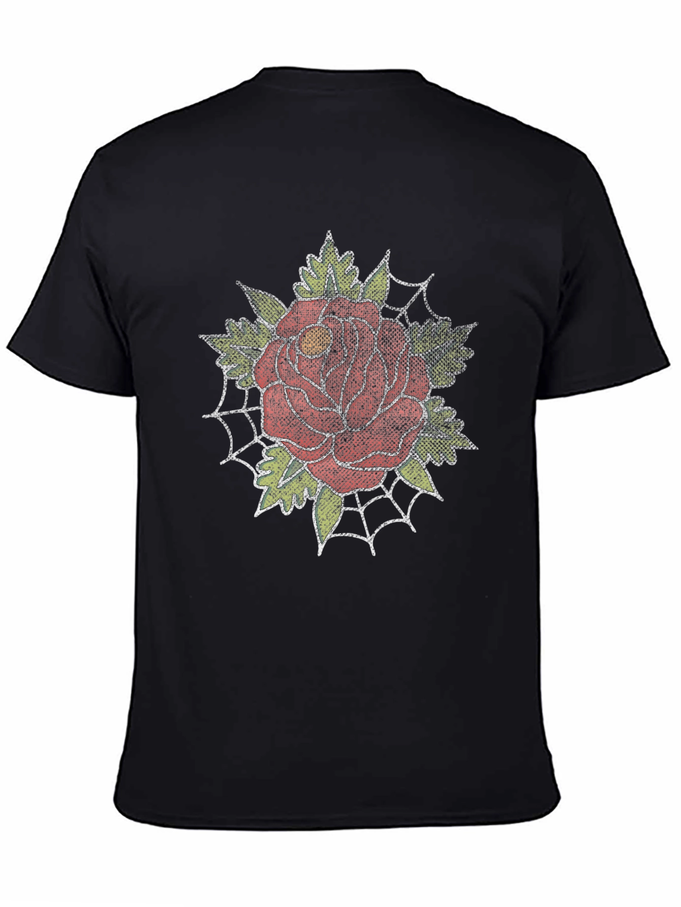 Rose and Spiderweb Graphic Tee - Classic Tattoo Style