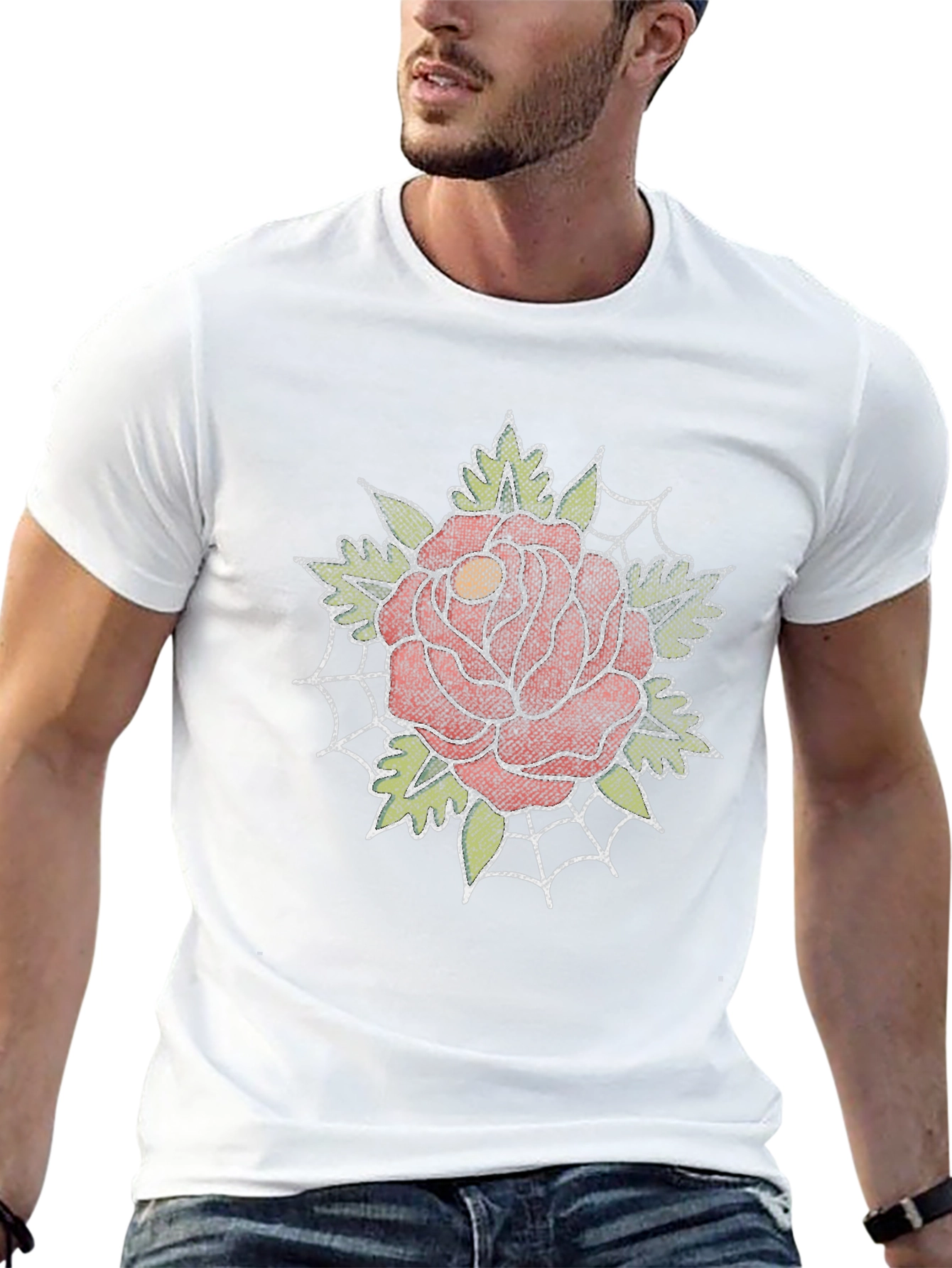 Rose and Spiderweb Graphic Tee - Classic Tattoo Style