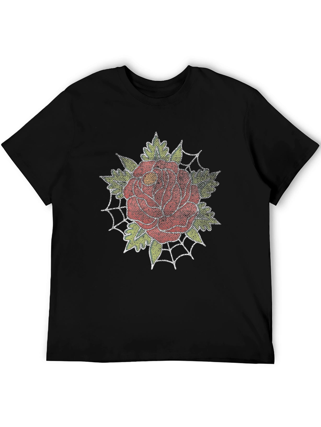 Rose and Spiderweb Graphic Tee - Classic Tattoo Style