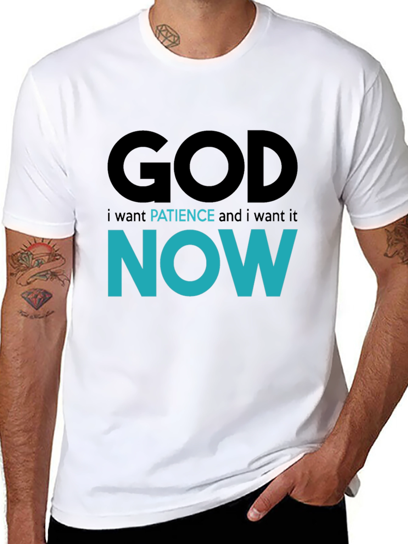 God Patience Now Funny Graphic T-Shirt