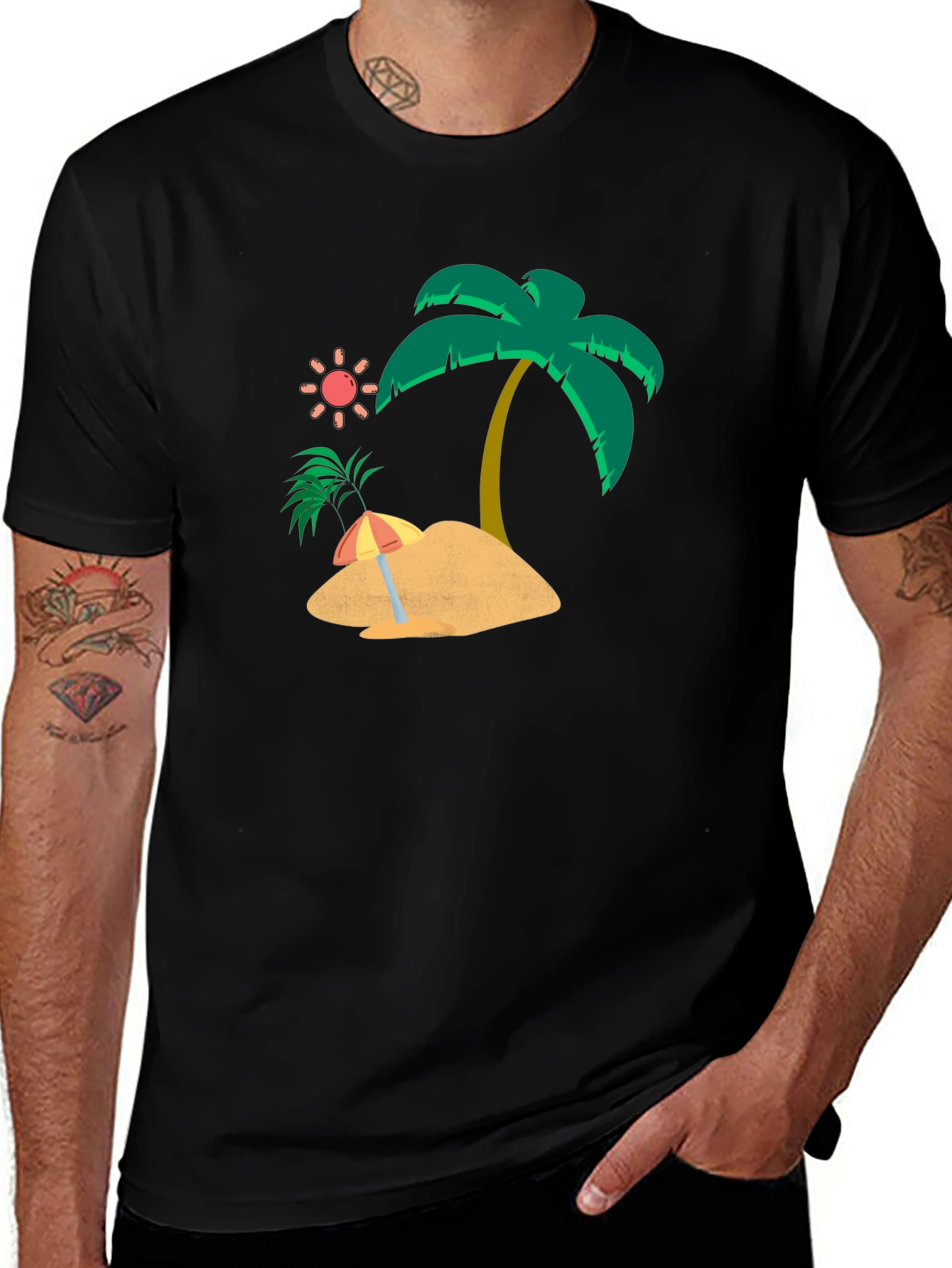 Tropical Island Graphic Tee - Mens Black T-Shirt