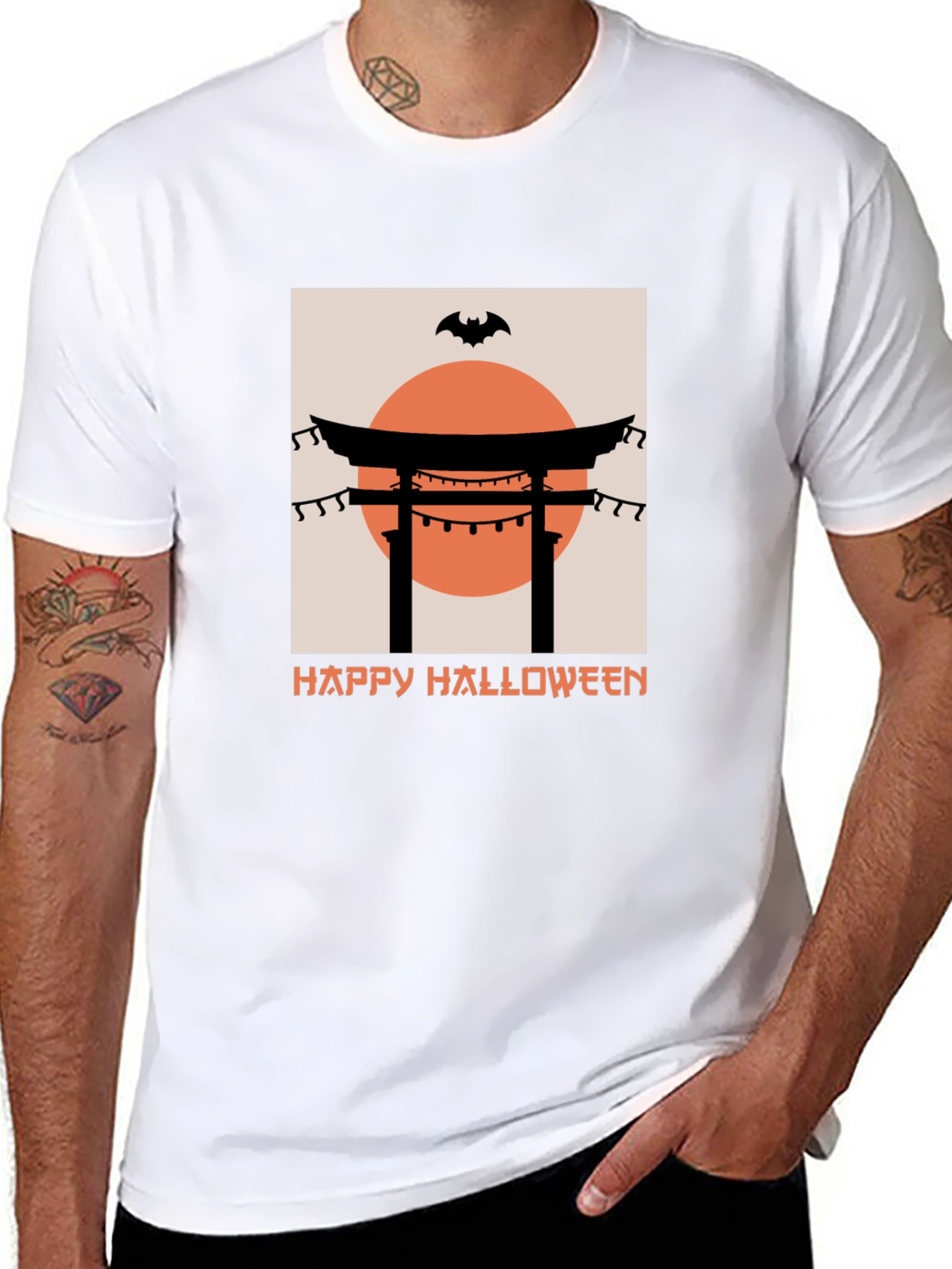 Halloween Torii Gate Bat Graphic Tee