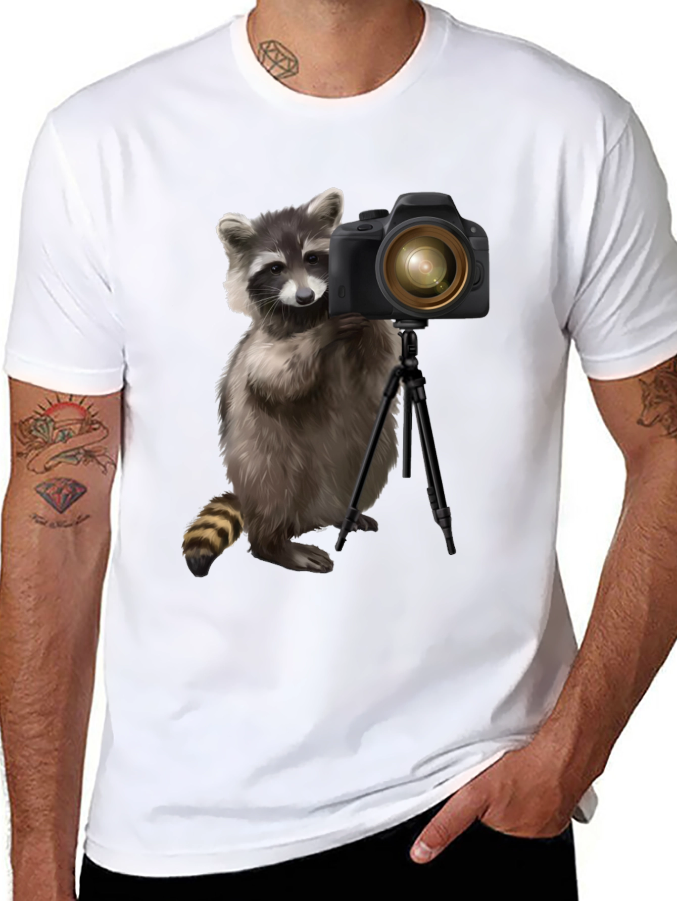 Raccoon Photographer Graphic Tee - Black
