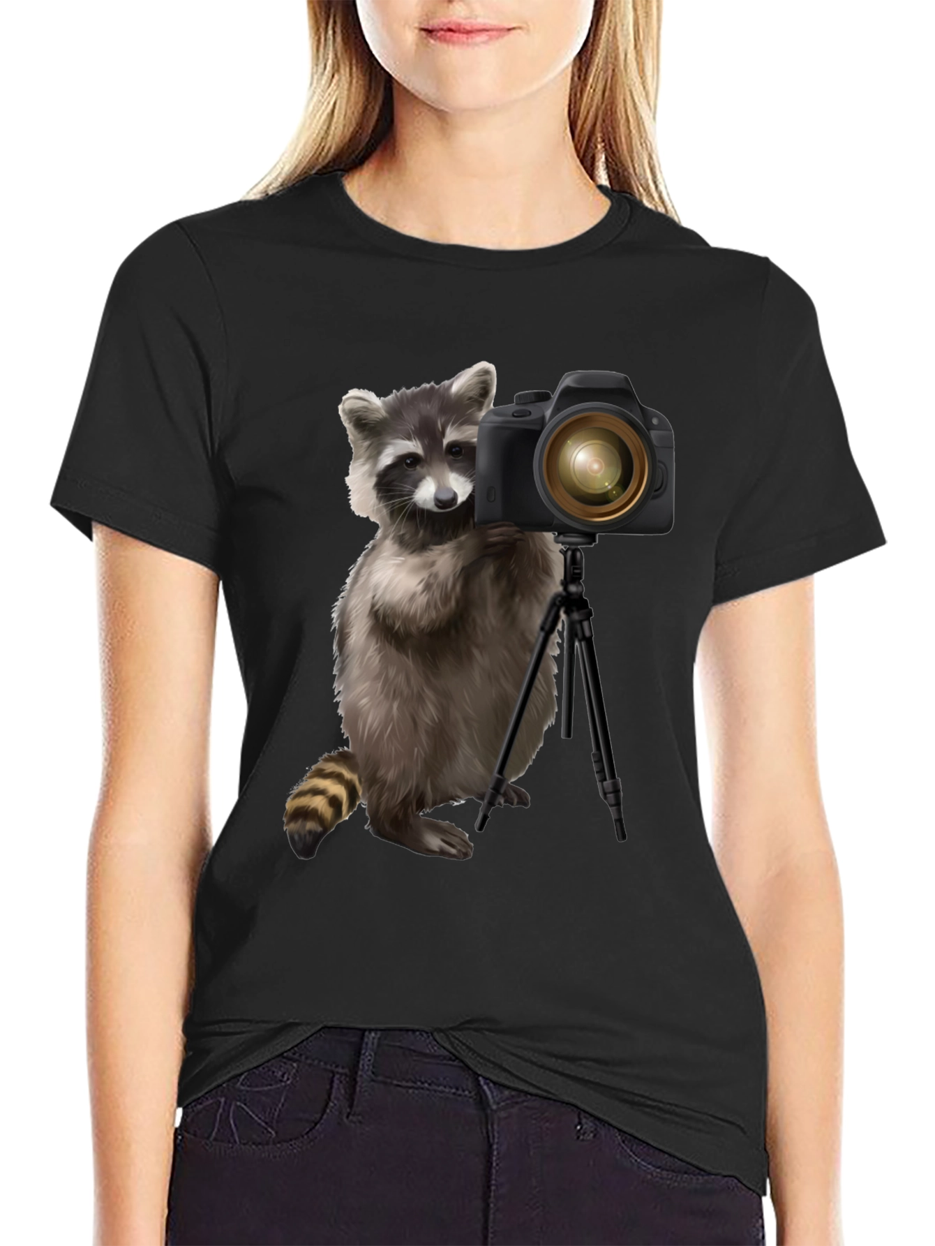 Raccoon Photographer Graphic Tee - Black