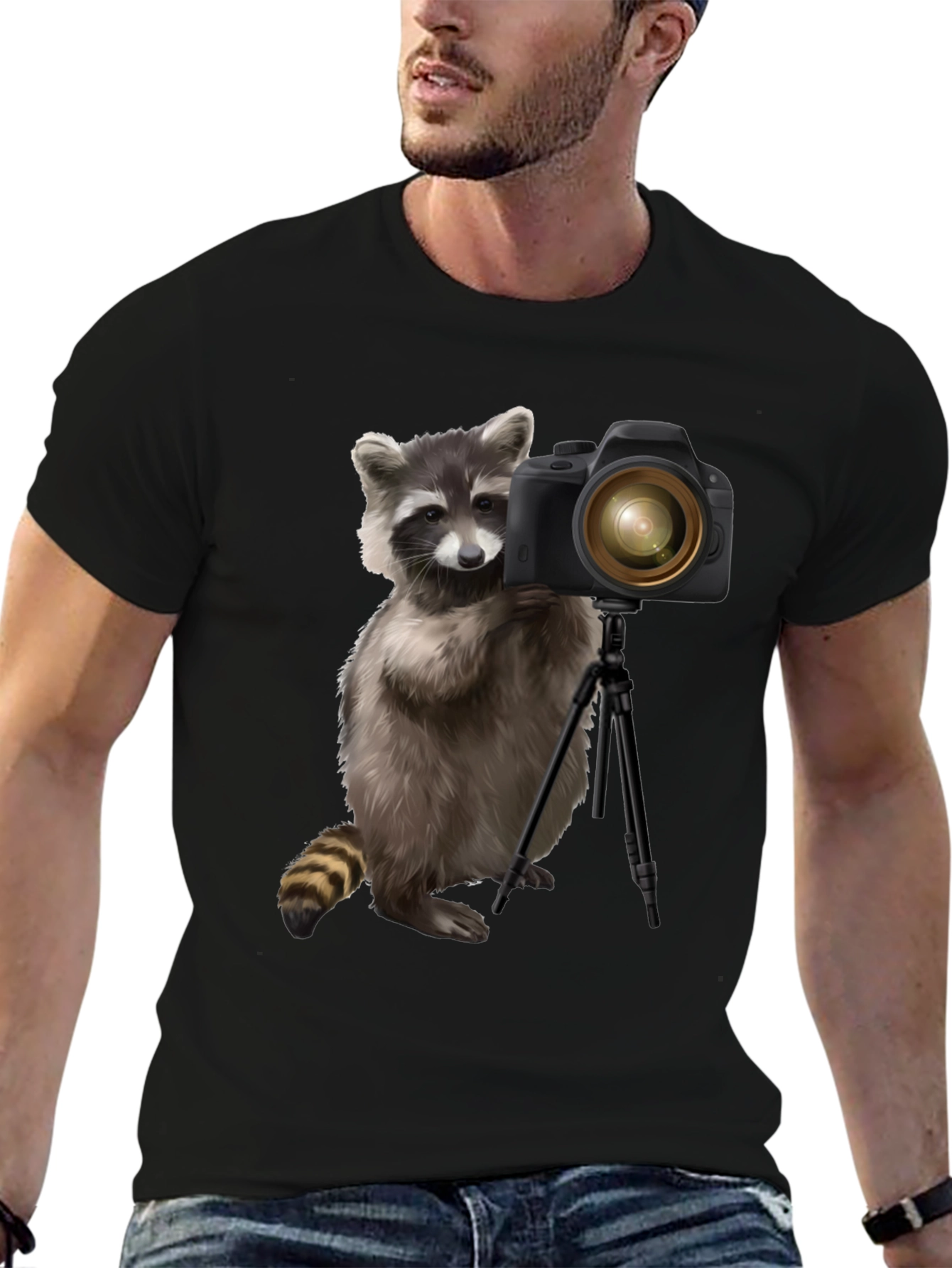 Raccoon Photographer Graphic Tee - Black