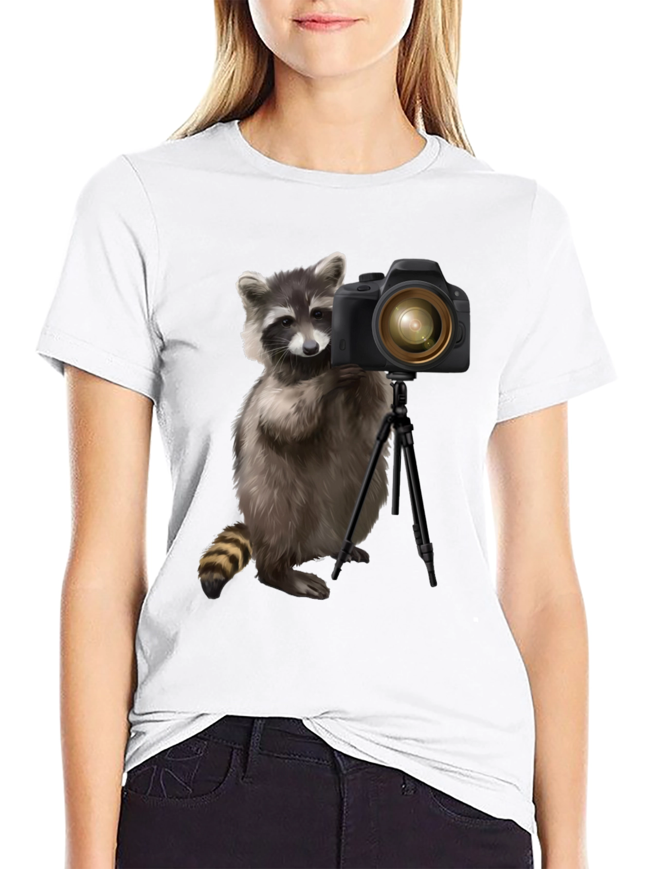 Raccoon Photographer Graphic Tee - Black