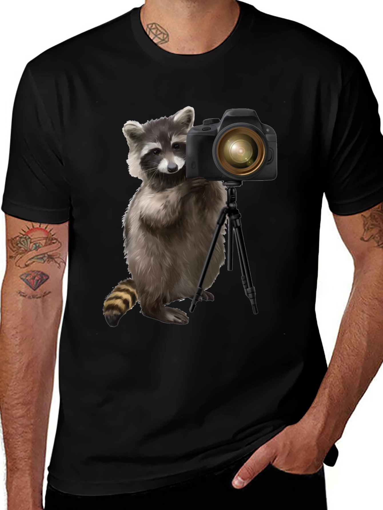 Raccoon Photographer Graphic Tee - Black