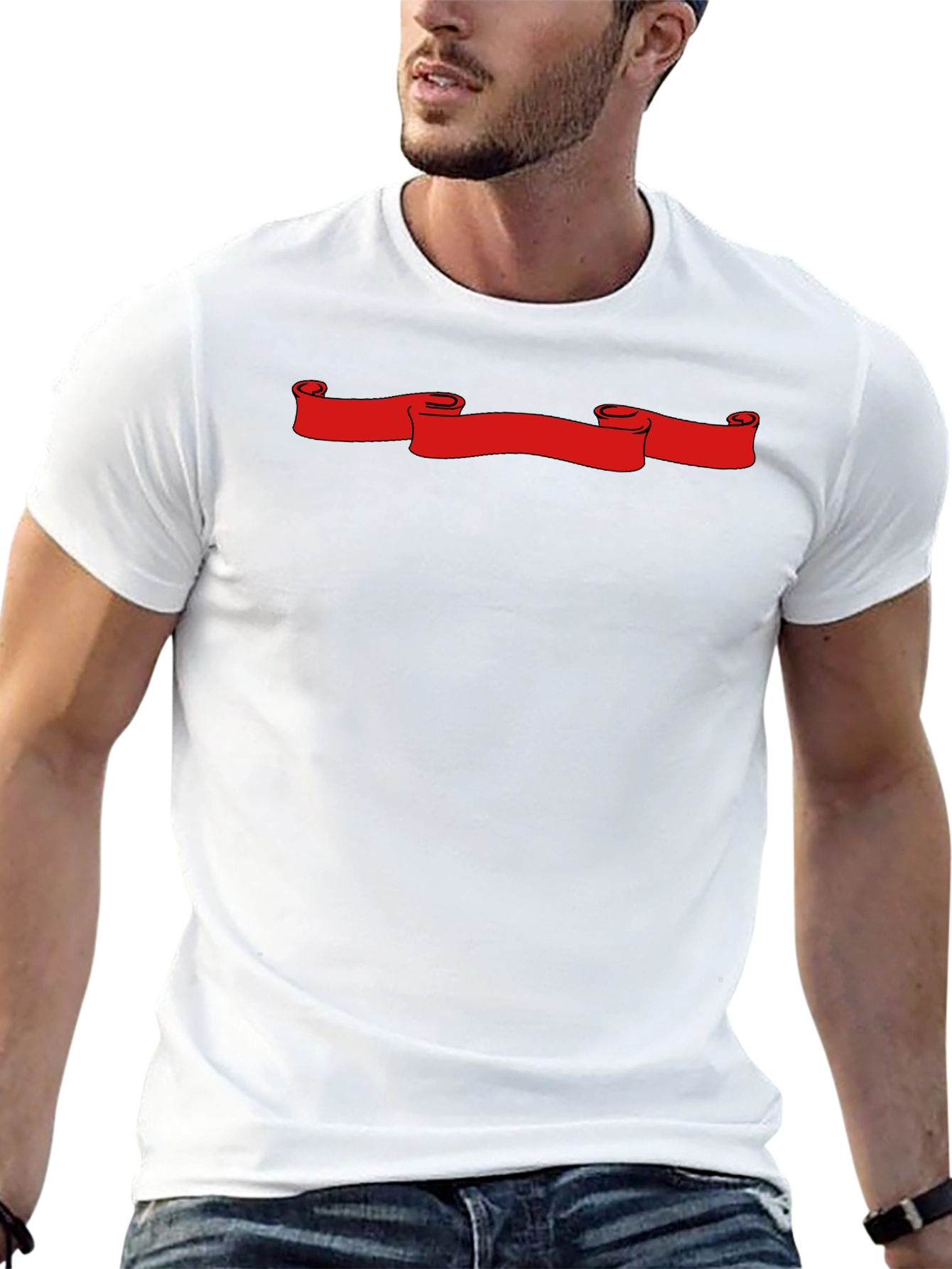Black T-Shirt with Red Scroll Graphic