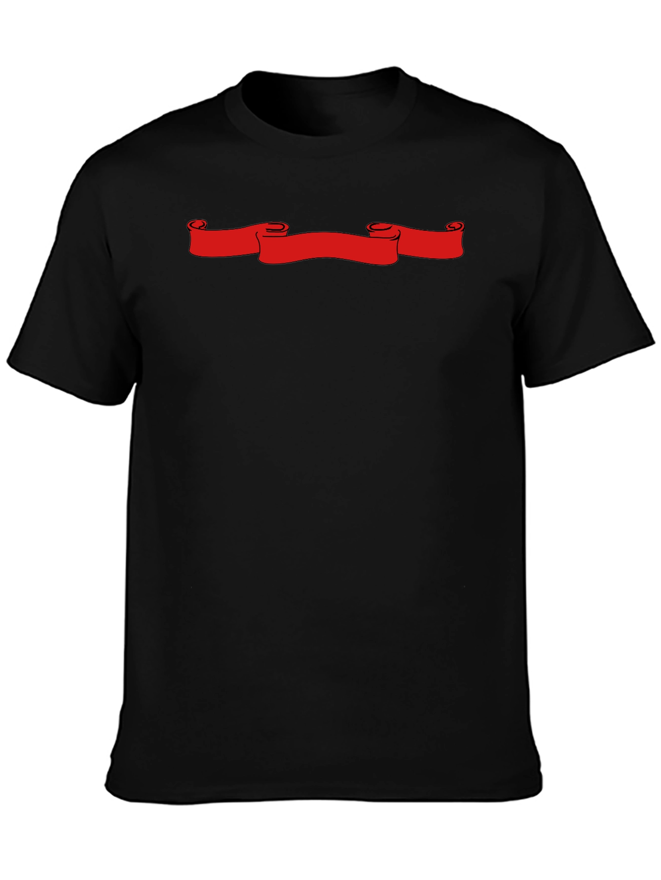 Black T-Shirt with Red Scroll Graphic