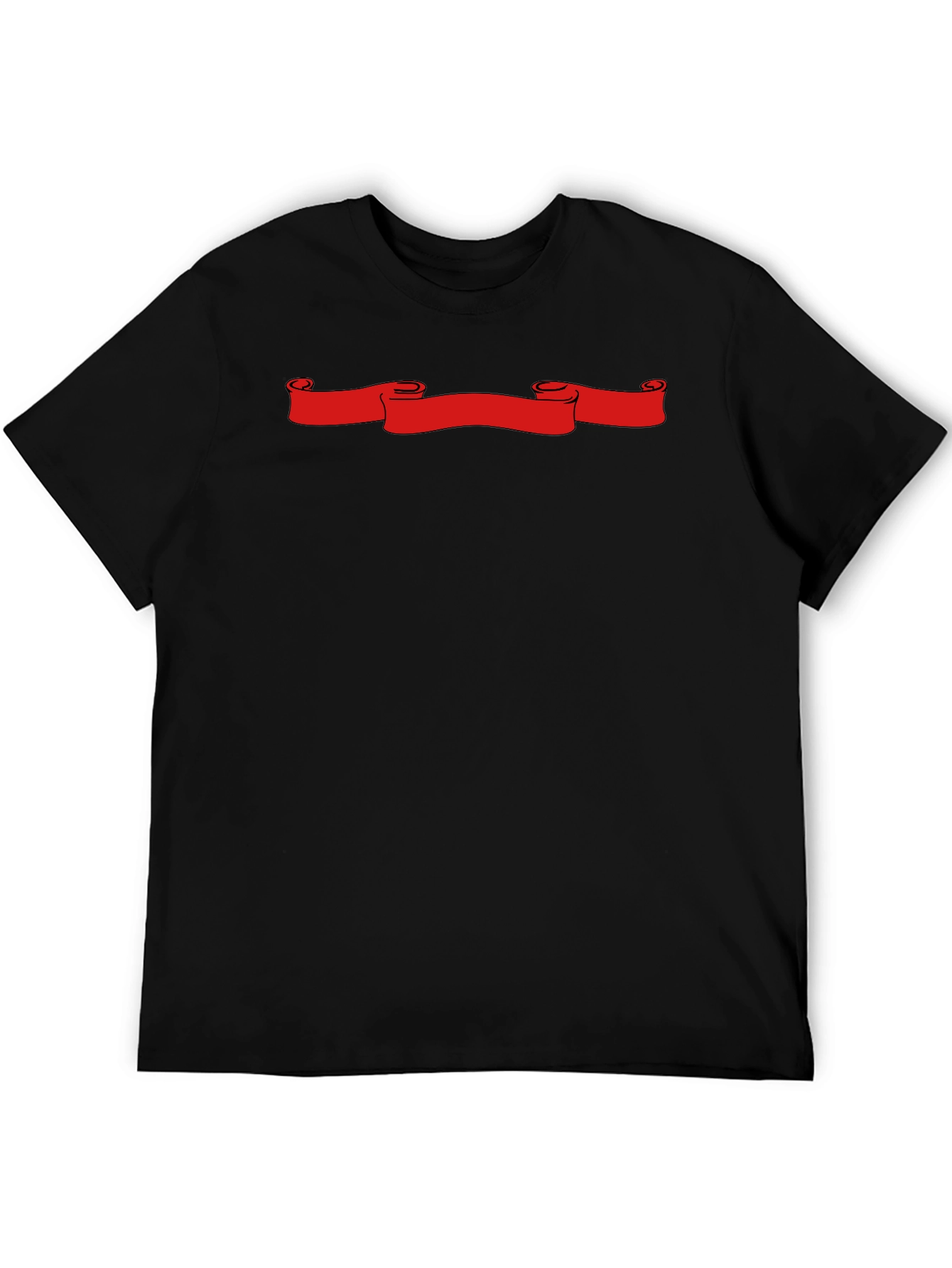 Black T-Shirt with Red Scroll Graphic