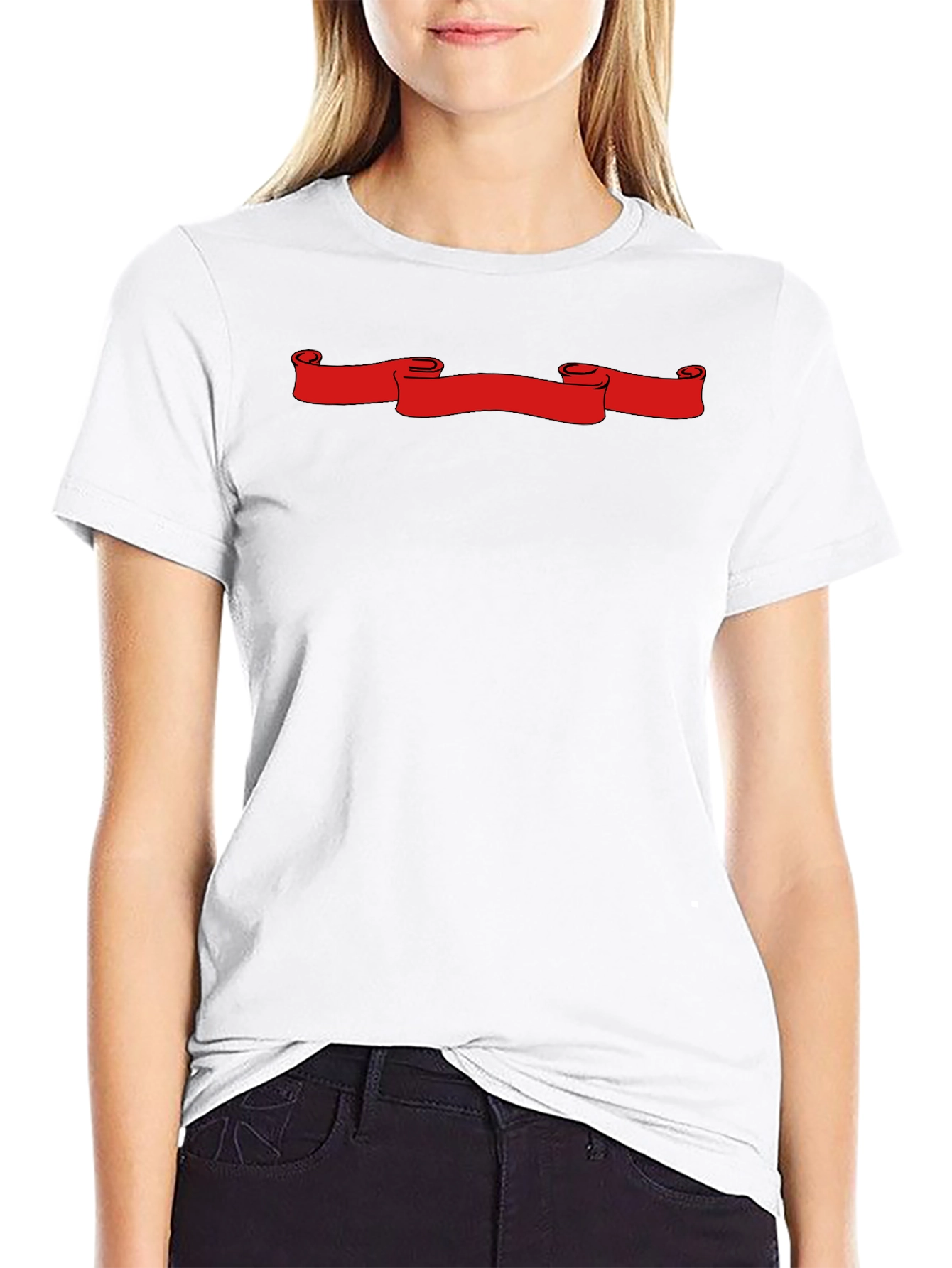 Black T-Shirt with Red Scroll Graphic