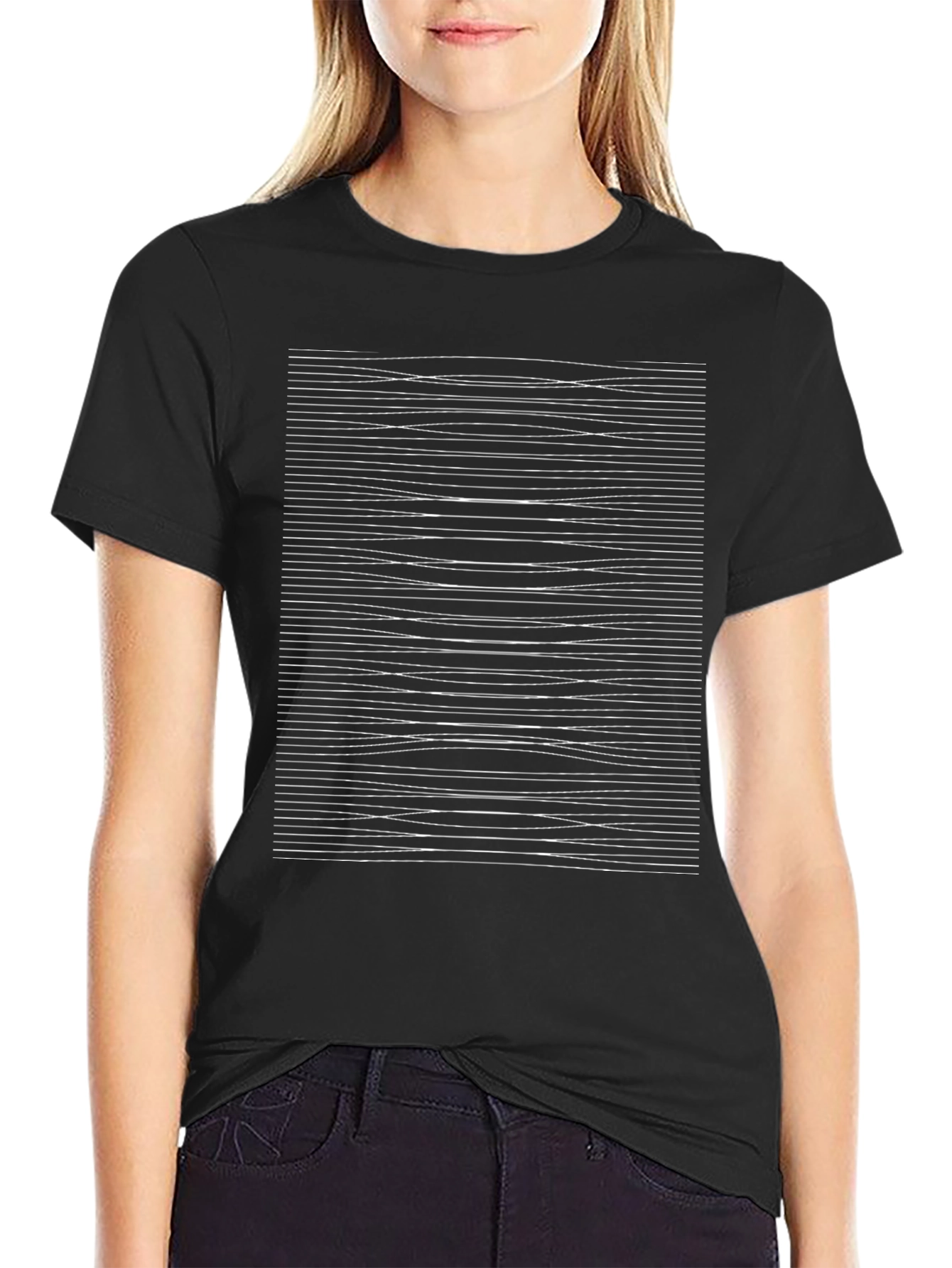 Abstract Linear Art Graphic Tee - Black