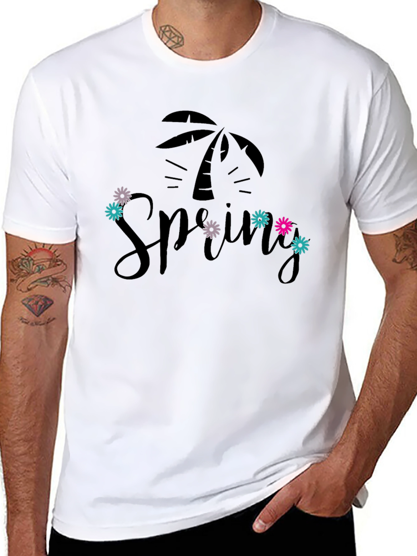 Spring Palm Tee - Black Graphic T-Shirt