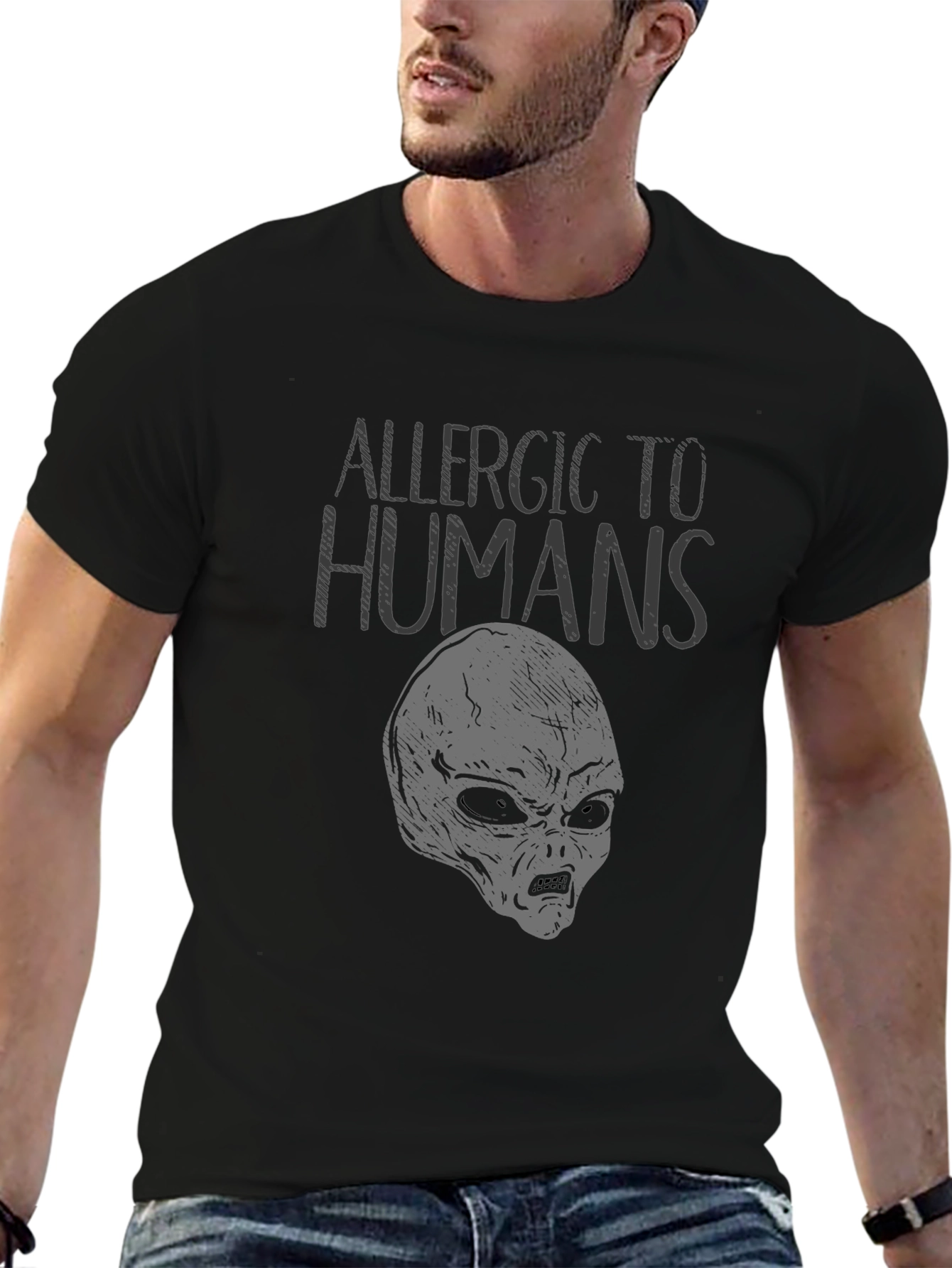 Allergic to Humans Alien T-Shirt Funny Graphic Tee