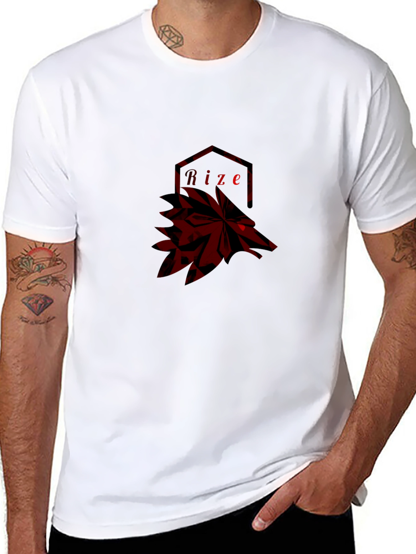 Mens Black Graphic Tee - Abstract Wolf Design