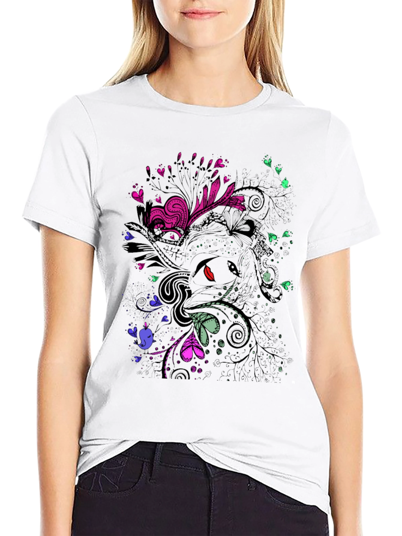 Abstract Floral Graphic Print Black T-Shirt