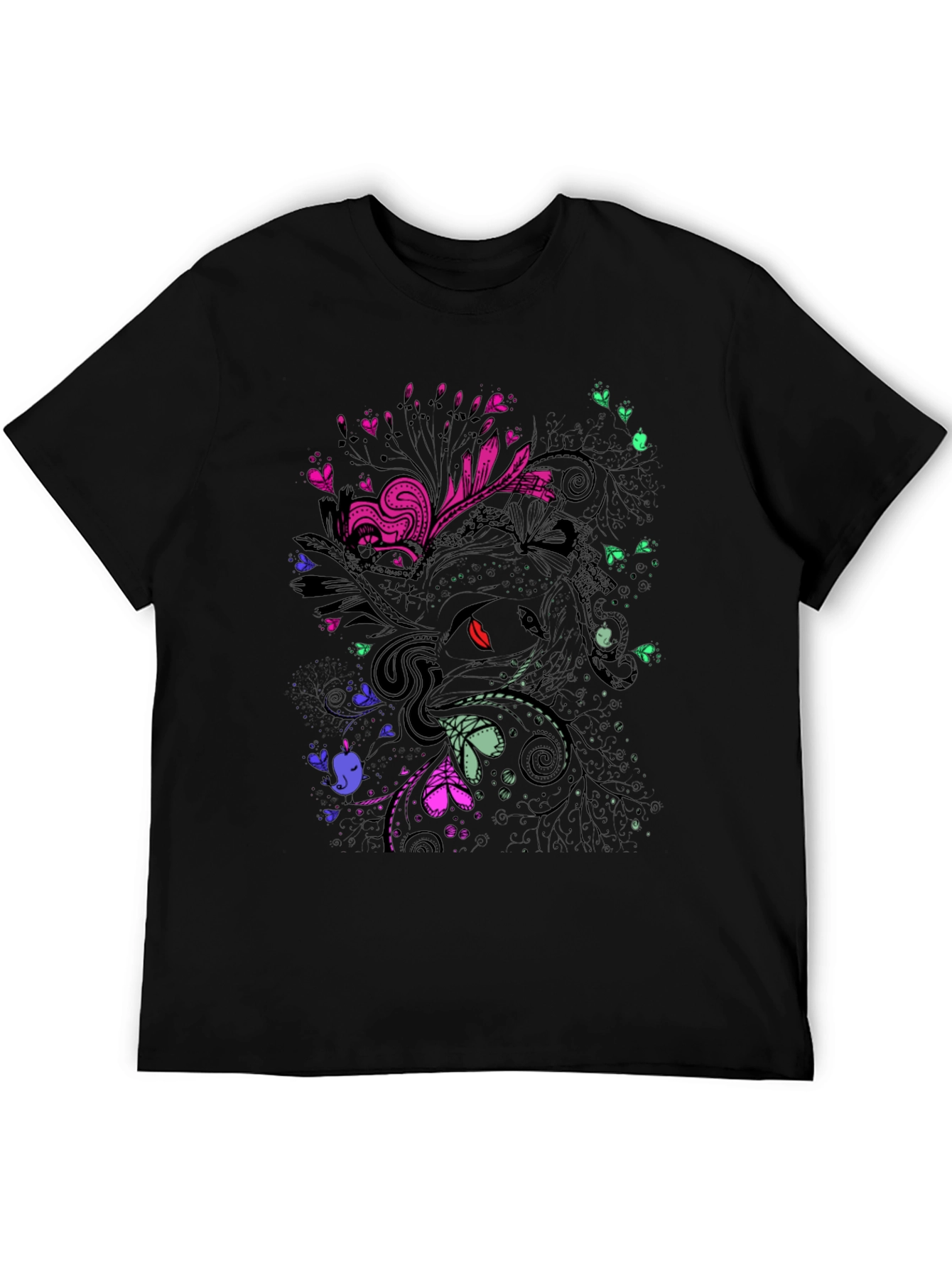 Abstract Floral Graphic Print Black T-Shirt