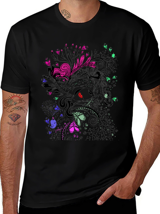 Abstract Floral Graphic Print Black T-Shirt