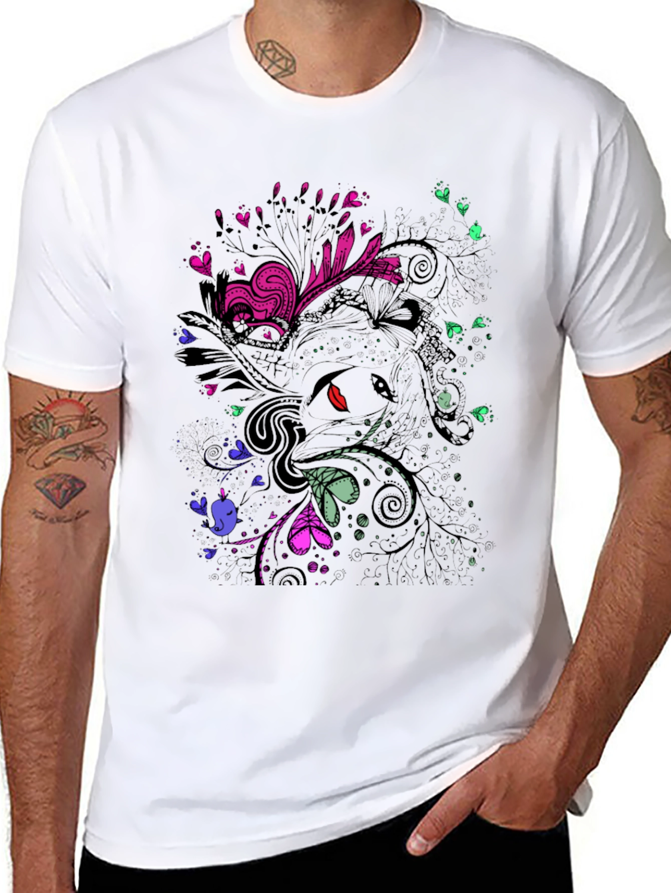 Abstract Floral Graphic Print Black T-Shirt