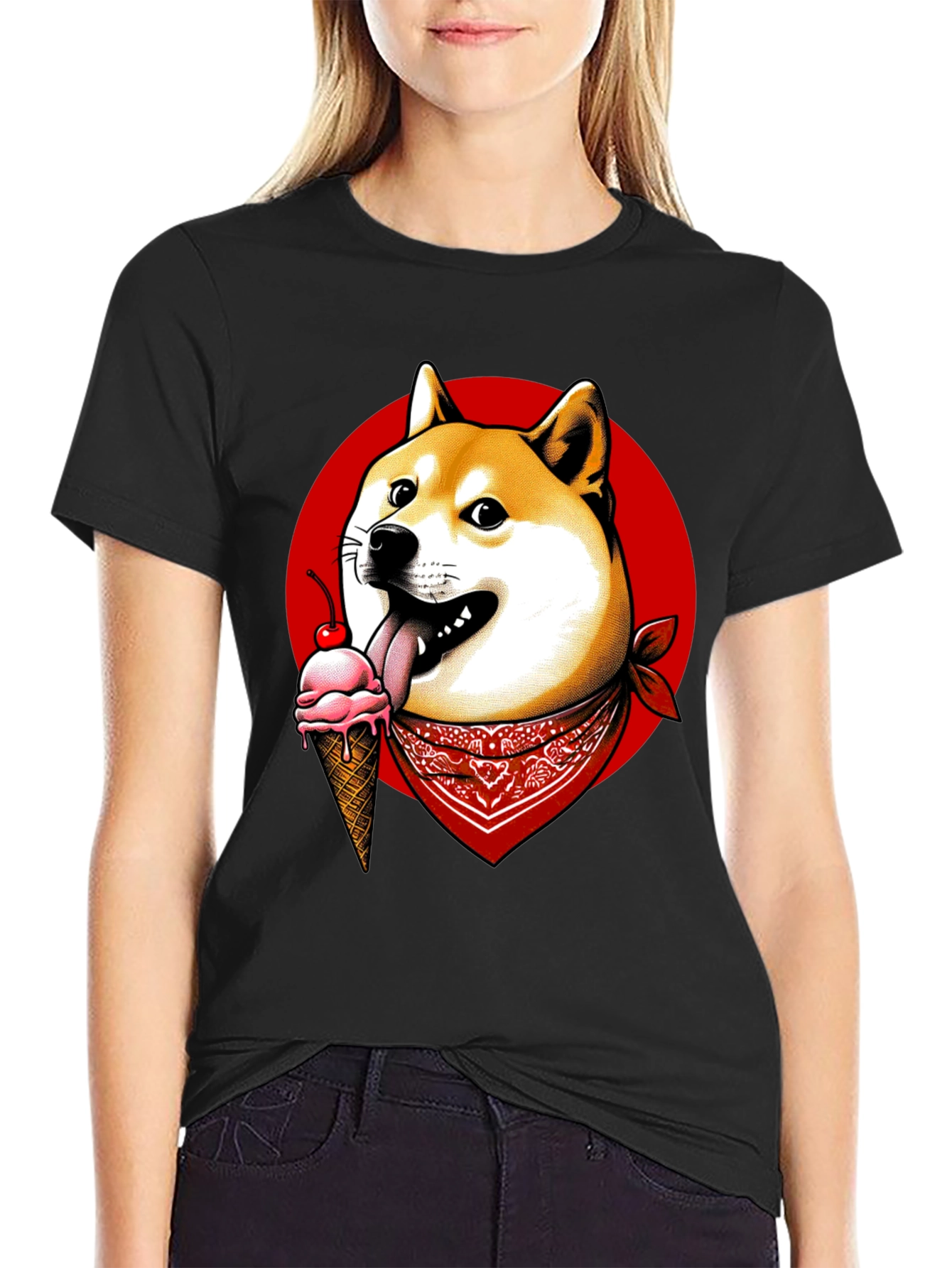 Doge Ice Cream Bandana Graphic Tee - Black