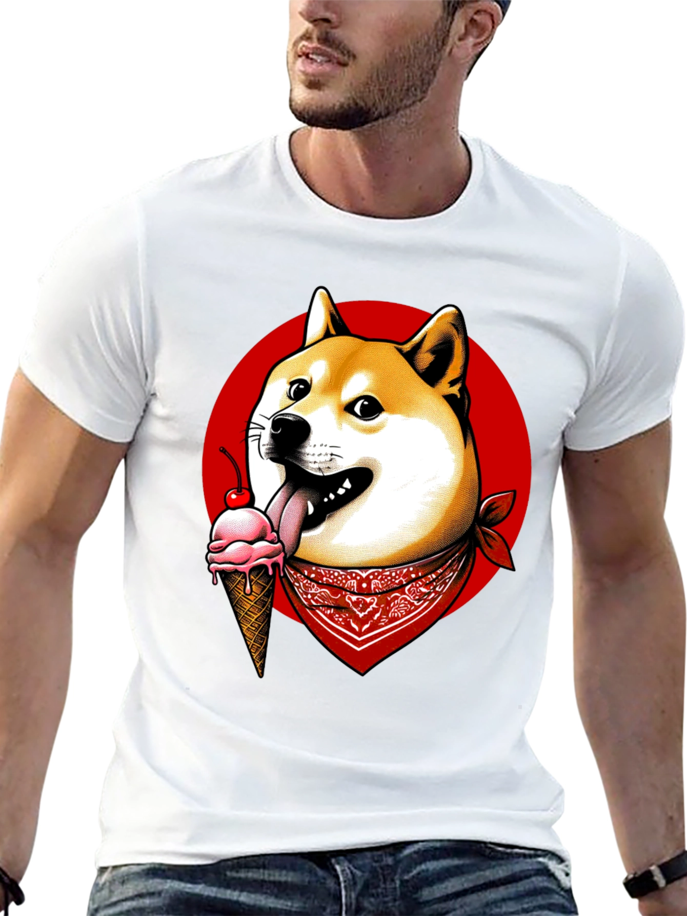 Doge Ice Cream Bandana Graphic Tee - Black
