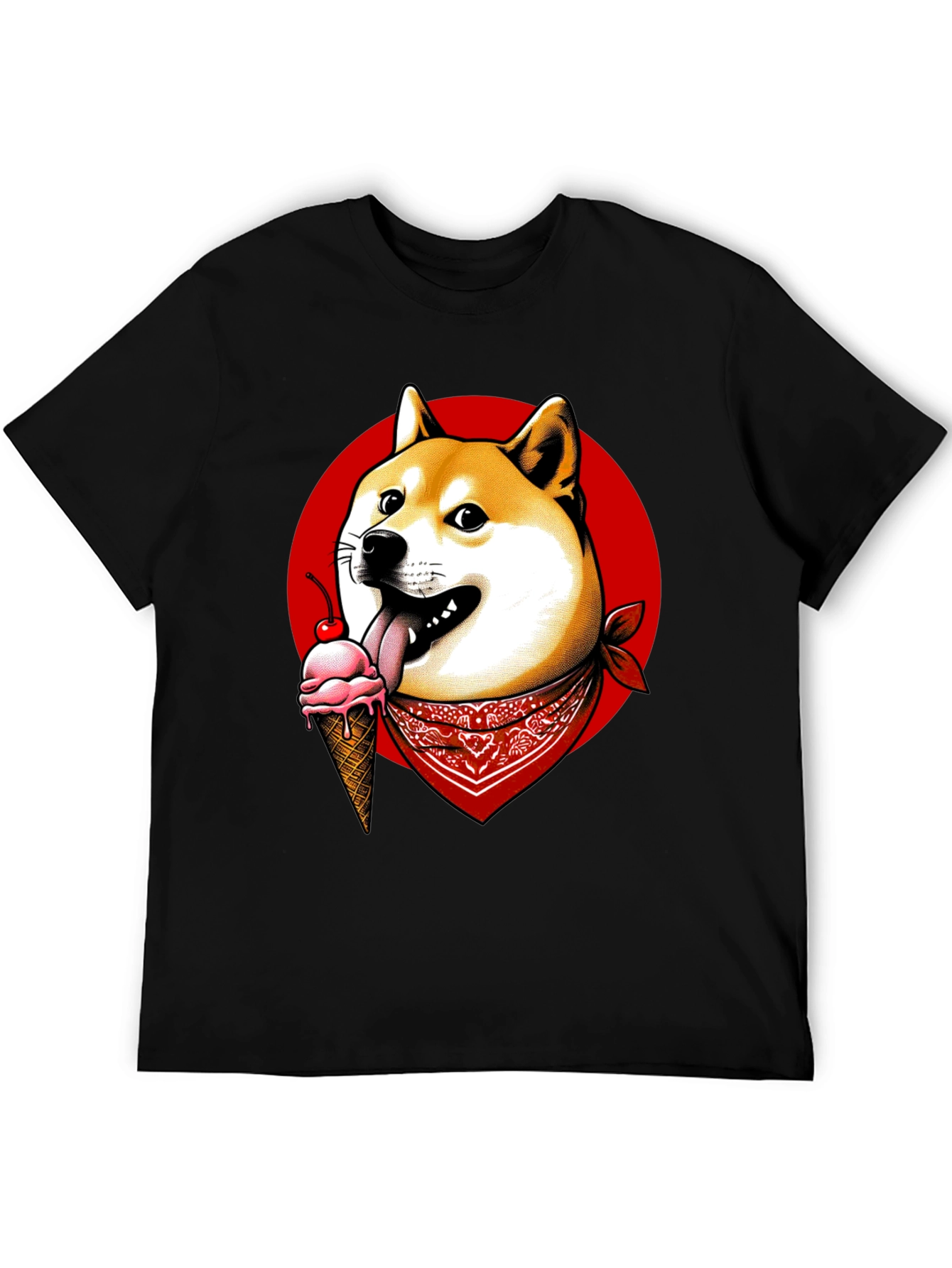 Doge Ice Cream Bandana Graphic Tee - Black