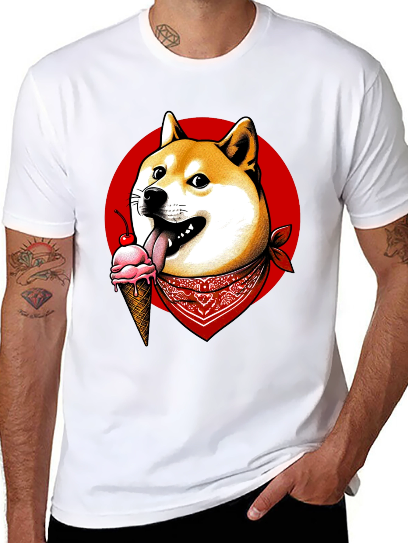 Doge Ice Cream Bandana Graphic Tee - Black