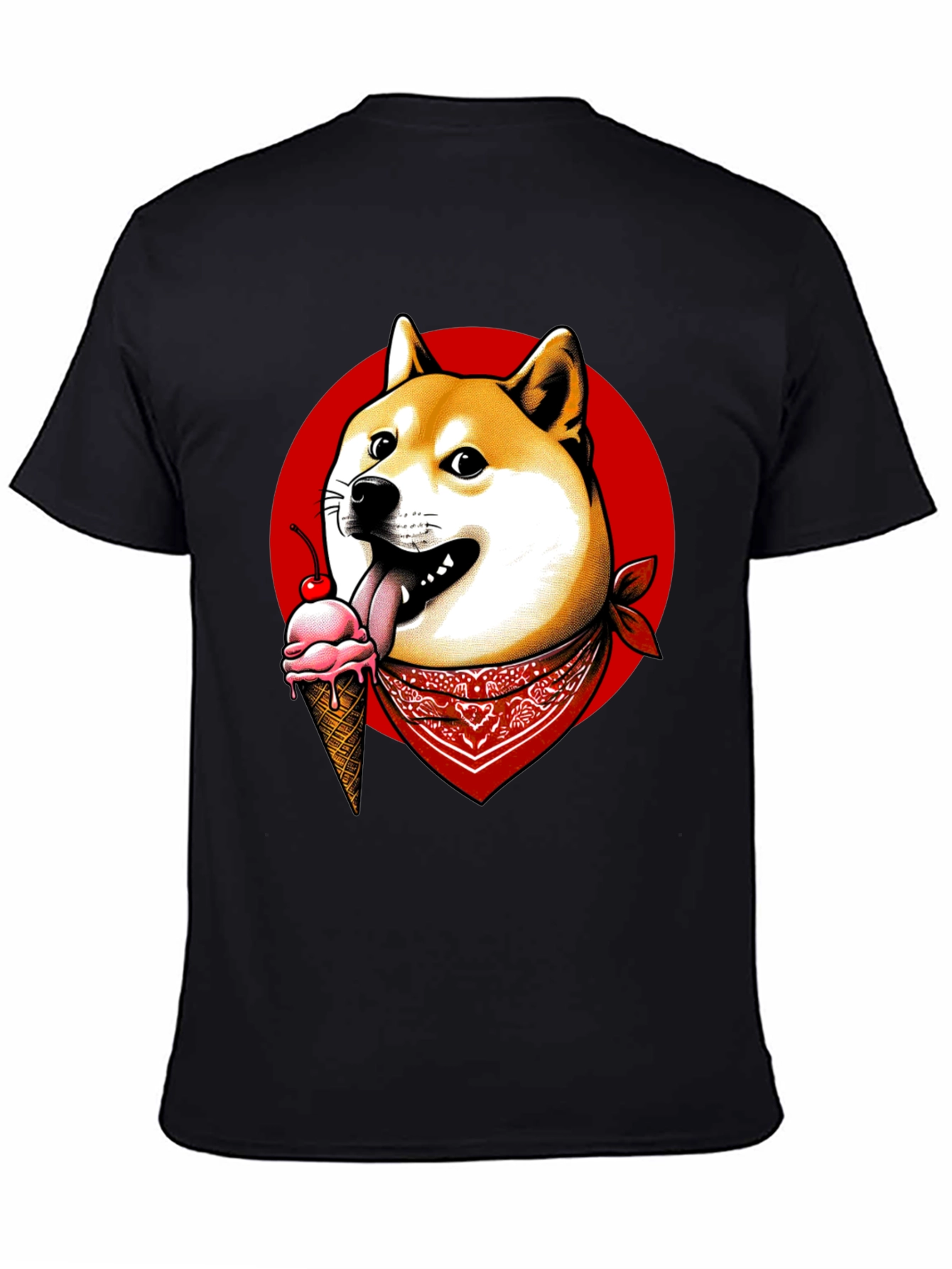 Doge Ice Cream Bandana Graphic Tee - Black