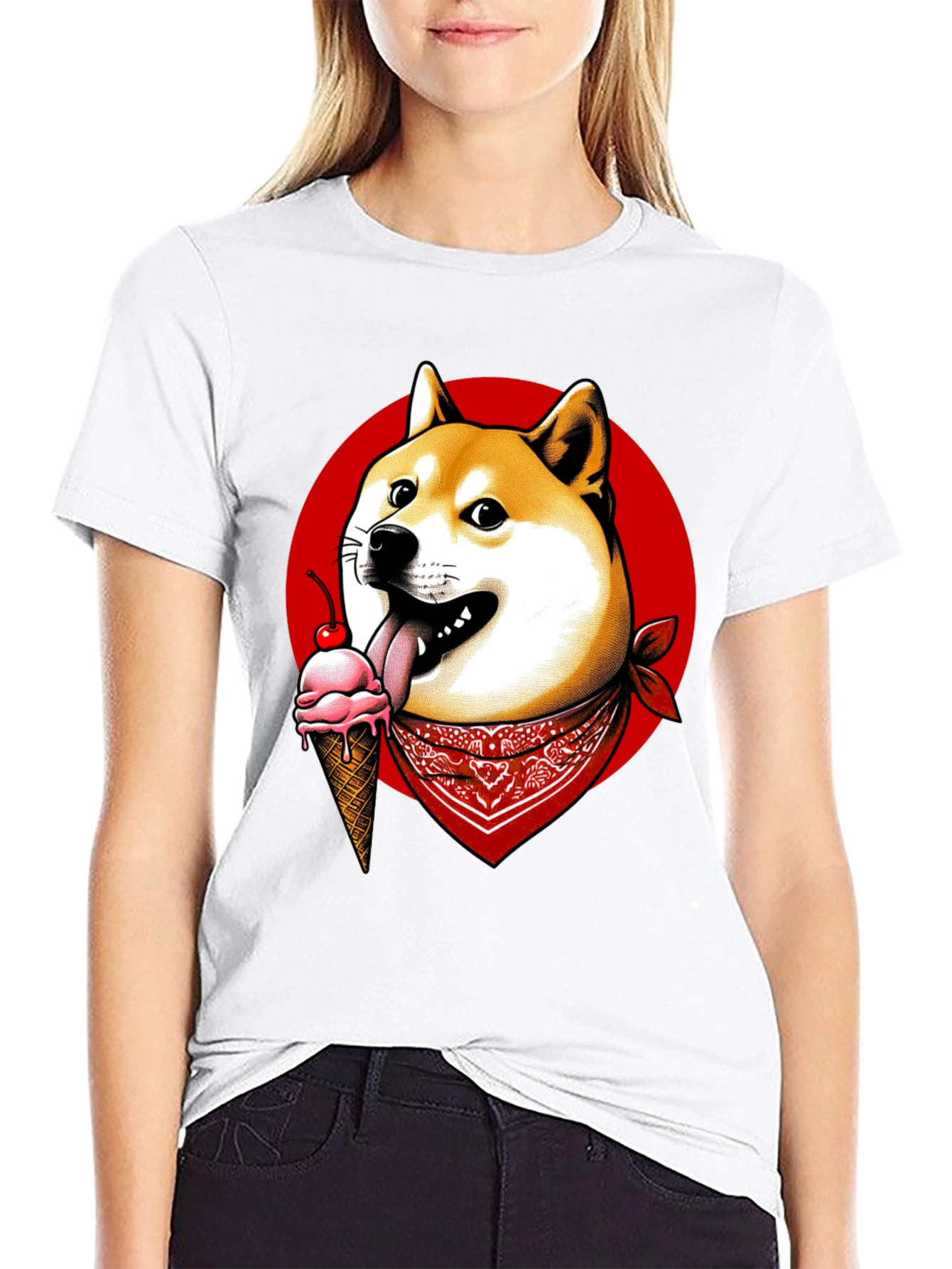 Doge Ice Cream Bandana Graphic Tee - Black