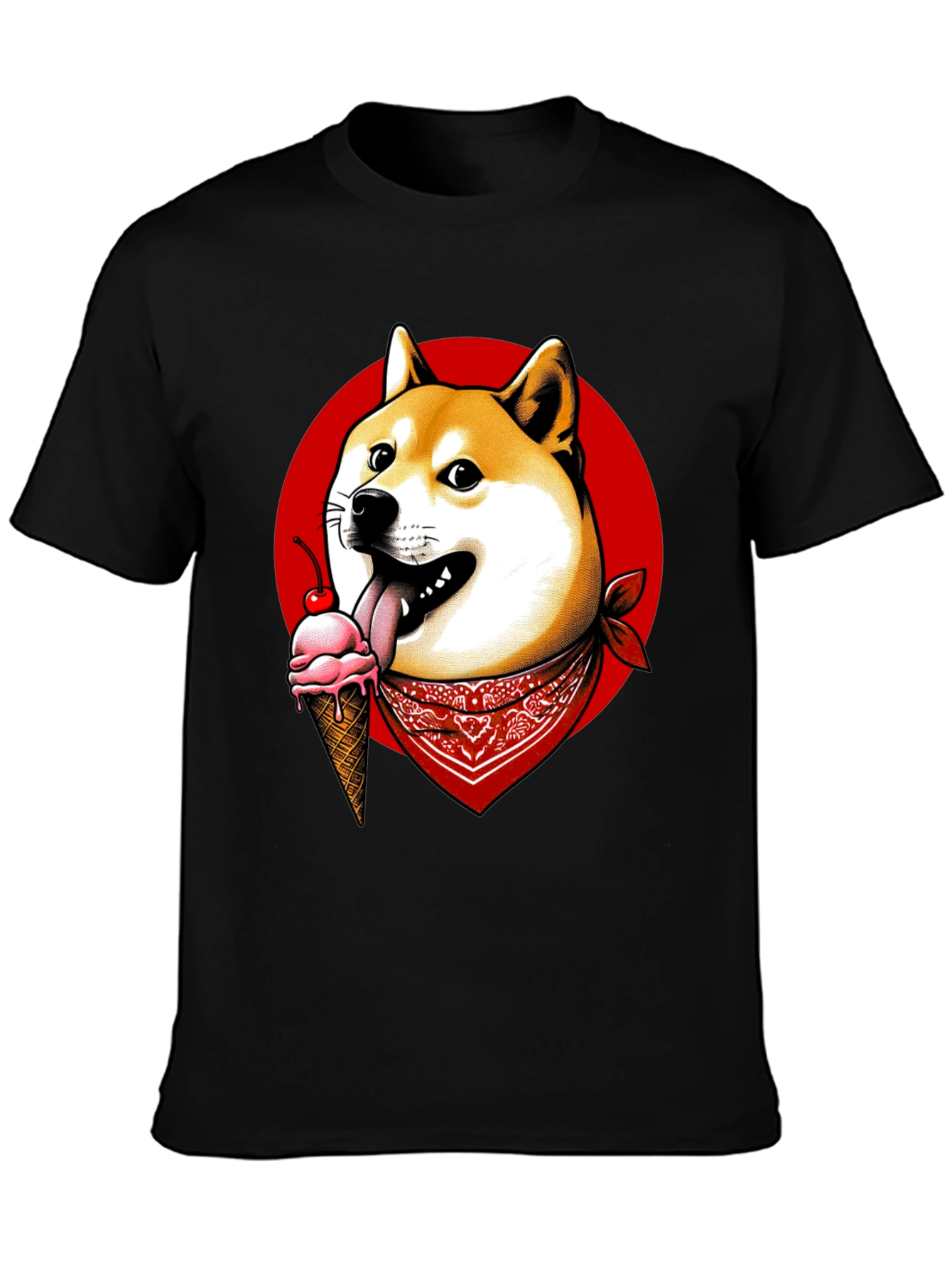 Doge Ice Cream Bandana Graphic Tee - Black