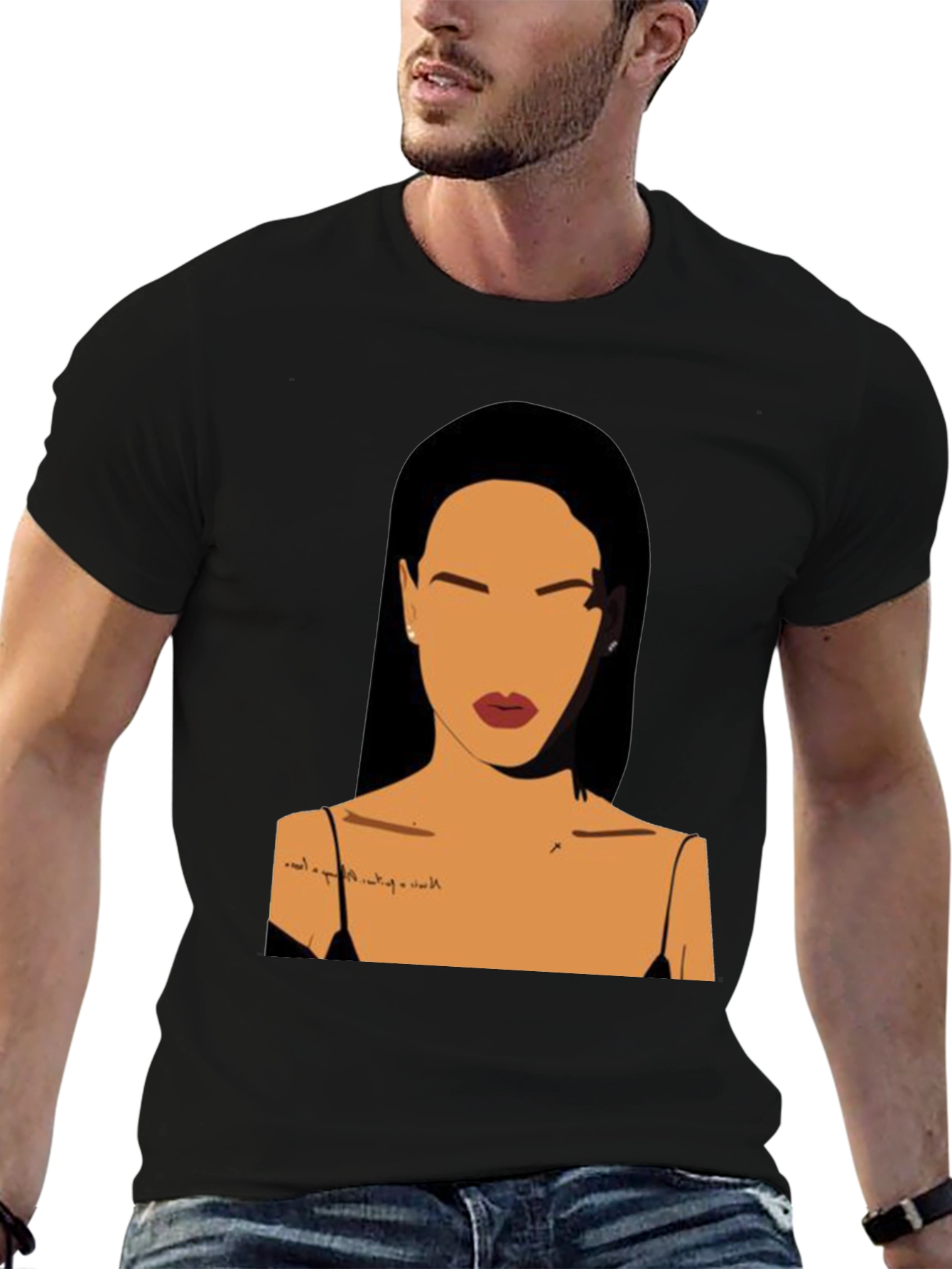 Minimalist Woman Portrait Black T-Shirt